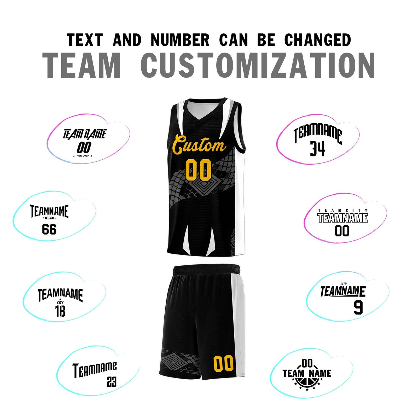 Custom Black White Snake Scale Venomous Fang Lightweight Graffiti Pattern Basketball Suit Jersey