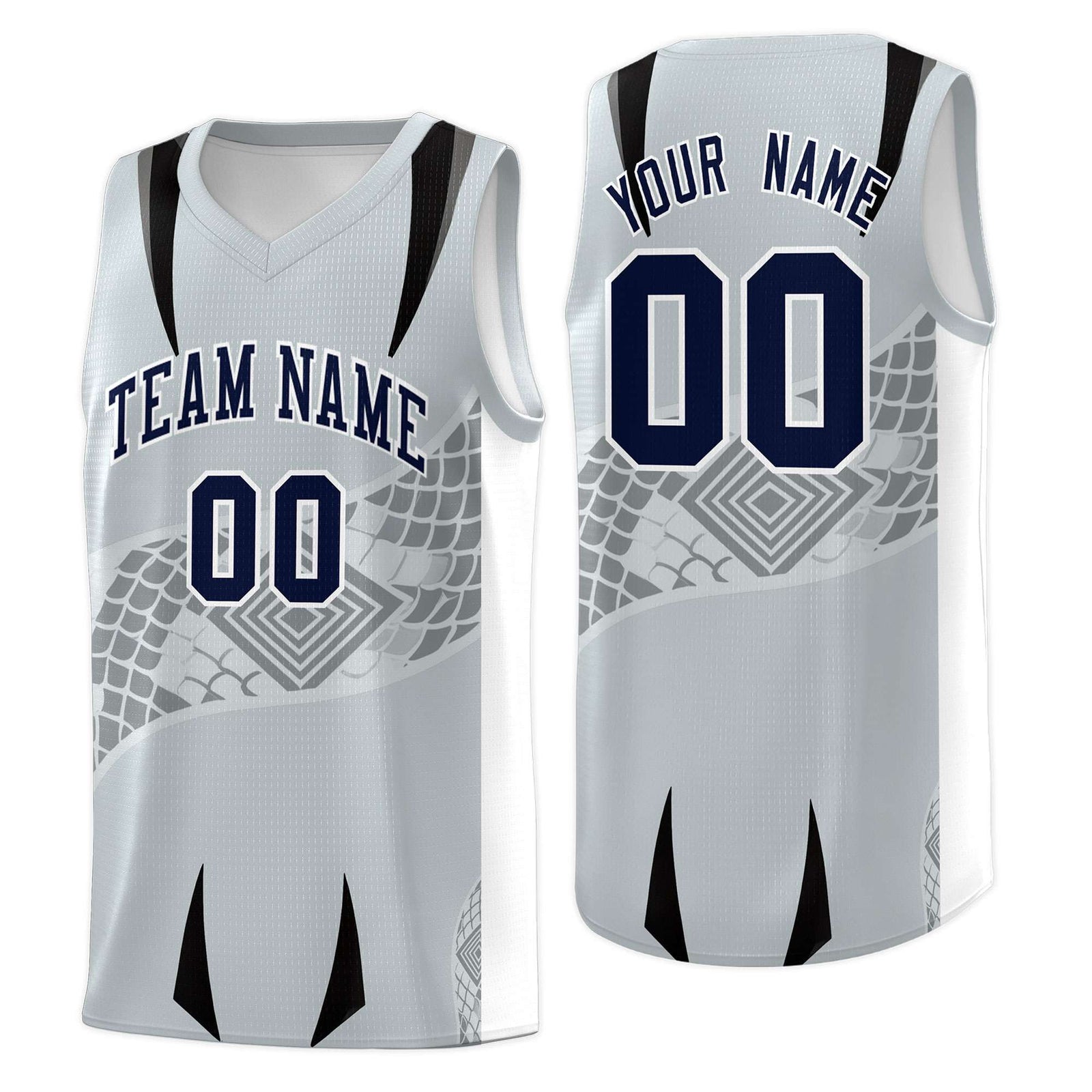 Custom Silver White Snake Scale Venomous Fang for Team Graffiti Pattern Basketball Suit Jersey