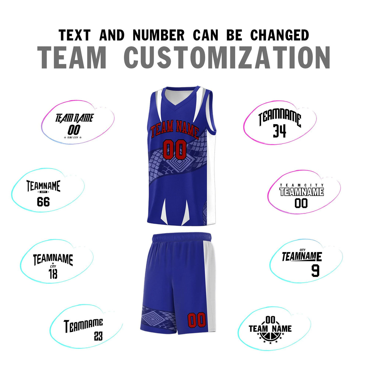 Custom Royal White Snake Scale Venomous Fang Drapable Graffiti Pattern Basketball Suit Jersey