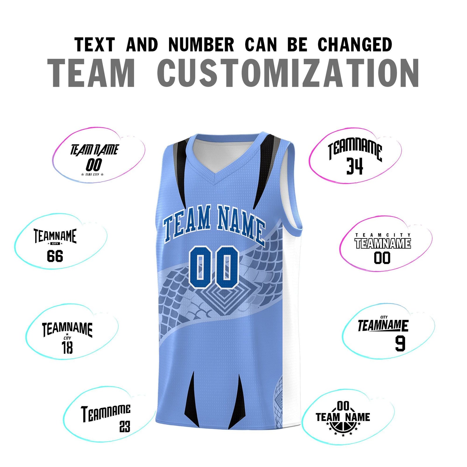 Custom Light Blue White Snake Scale Venomous Fang for Clubs Graffiti Pattern Basketball Suit Jersey