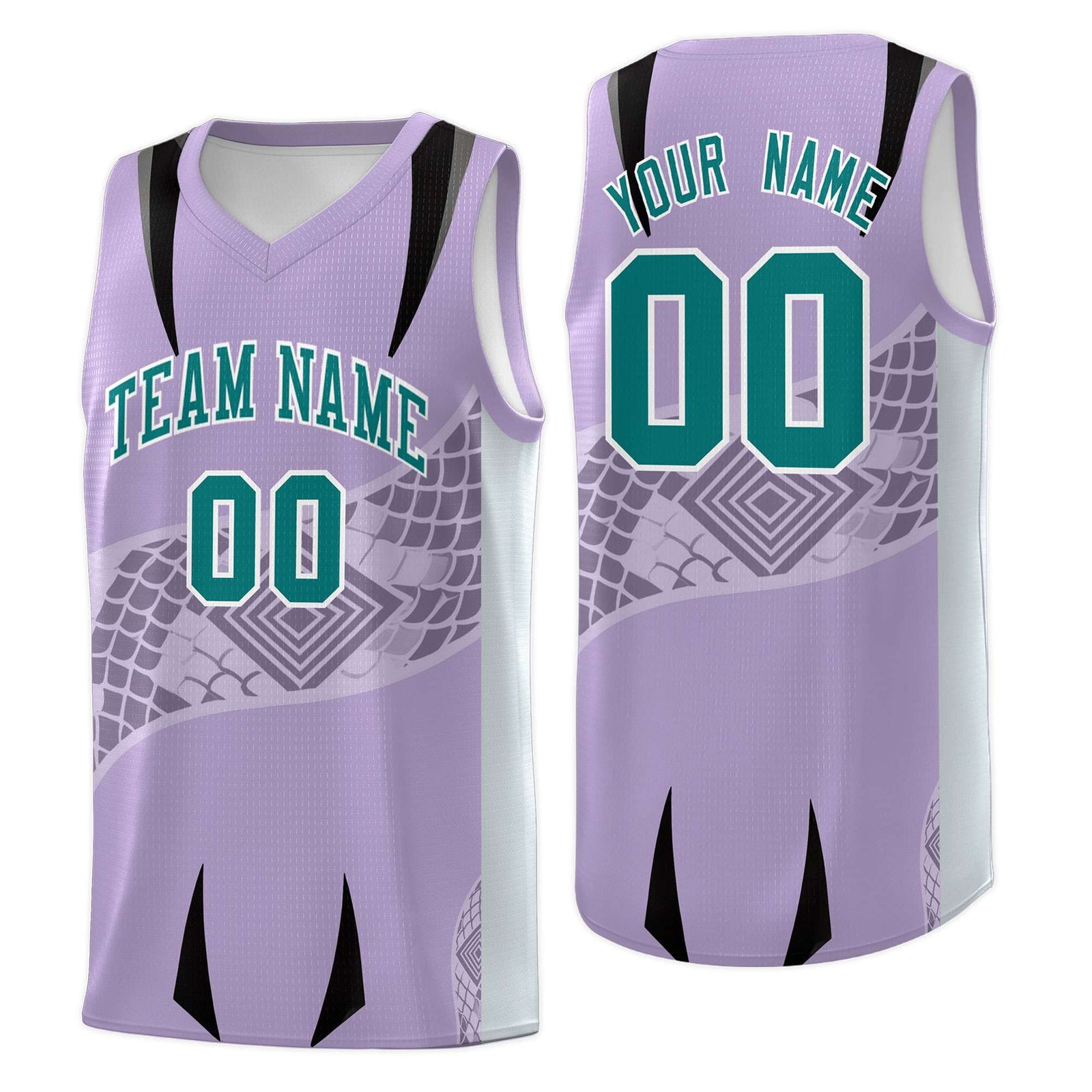 Custom Light Purple Silver Snake Scale Venomous Fang for Clubs Graffiti Pattern Basketball Suit Jersey