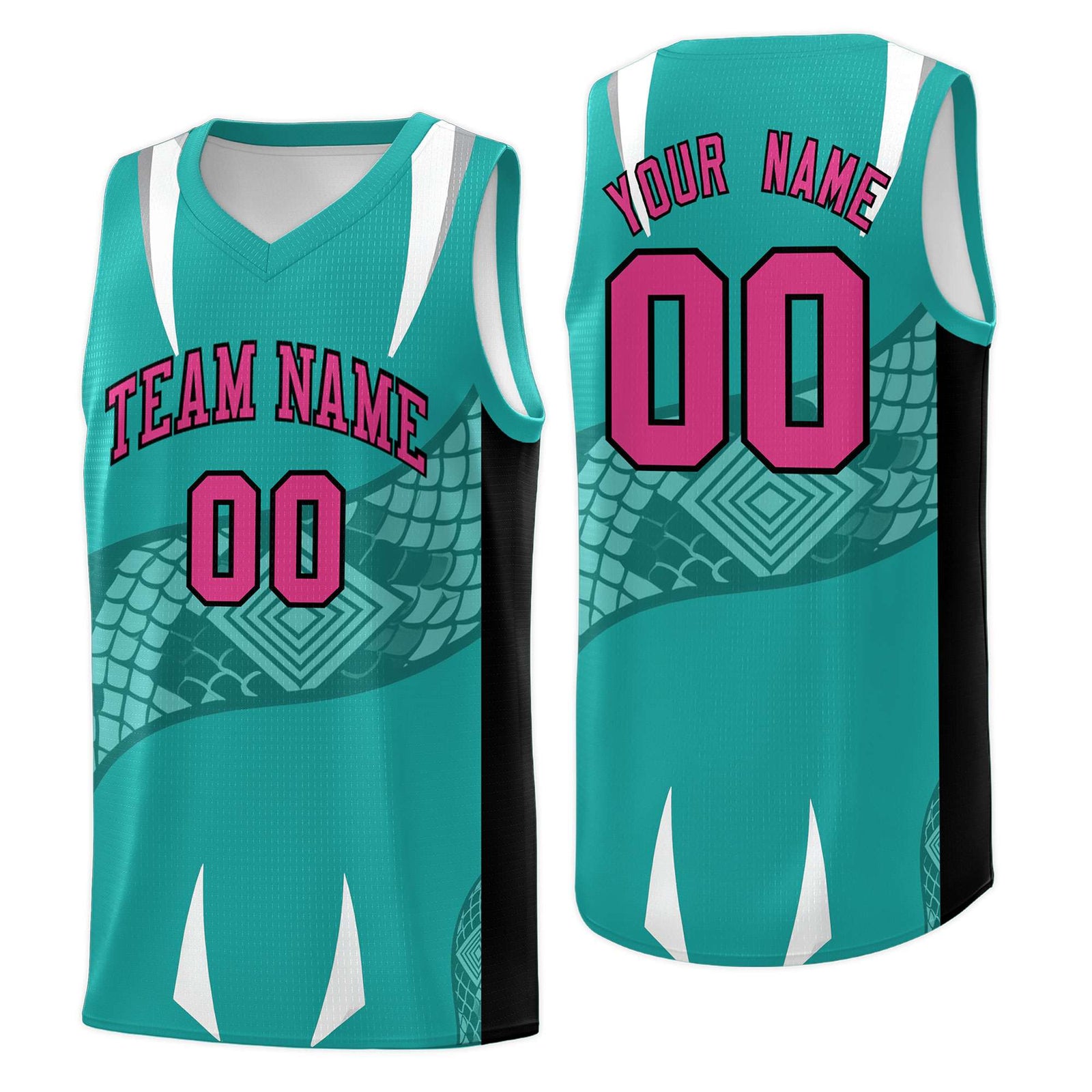 Custom Aqua Black Snake Scale Venomous Fang Lightweight Graffiti Pattern Basketball Suit Jersey