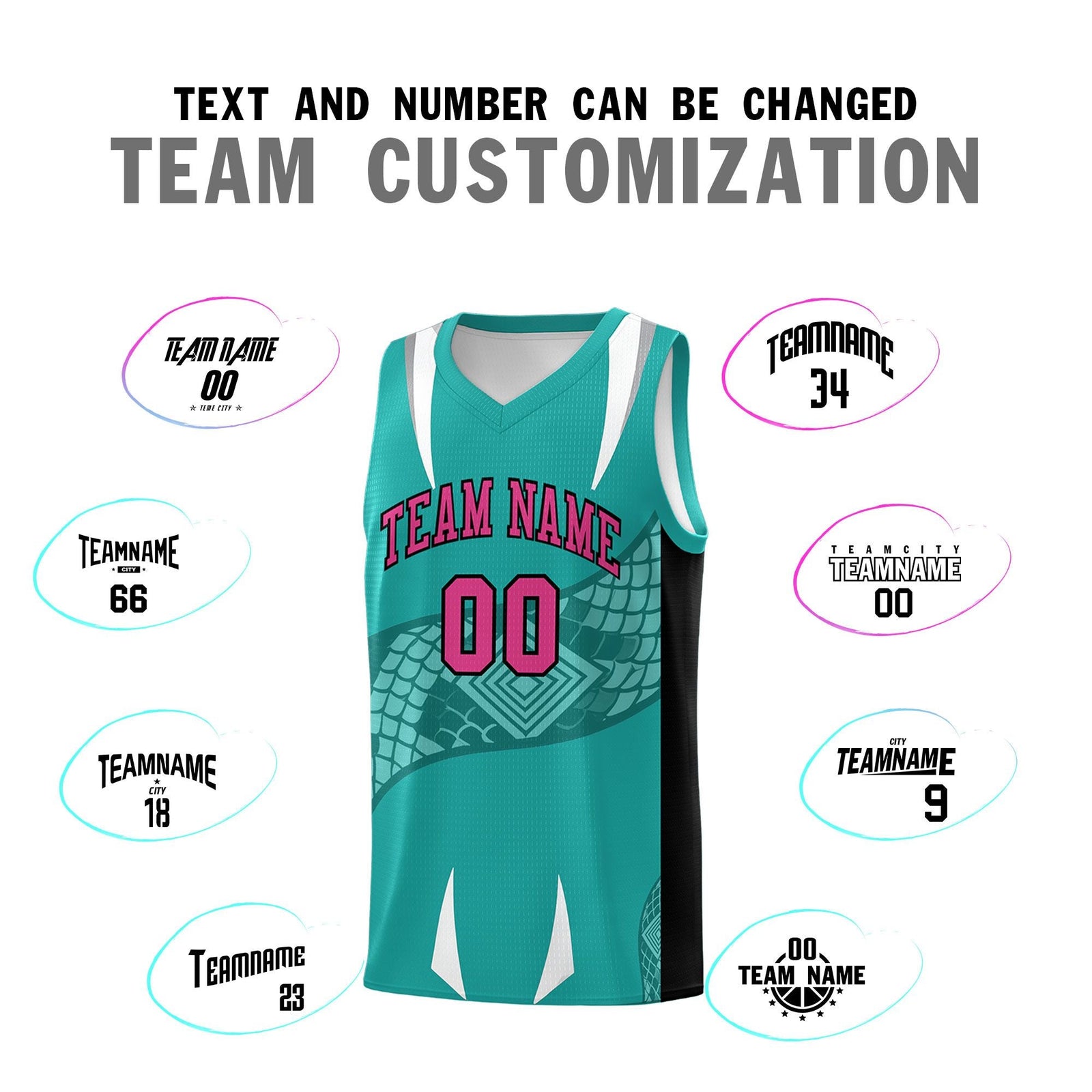 Custom Aqua Black Snake Scale Venomous Fang Lightweight Graffiti Pattern Basketball Suit Jersey