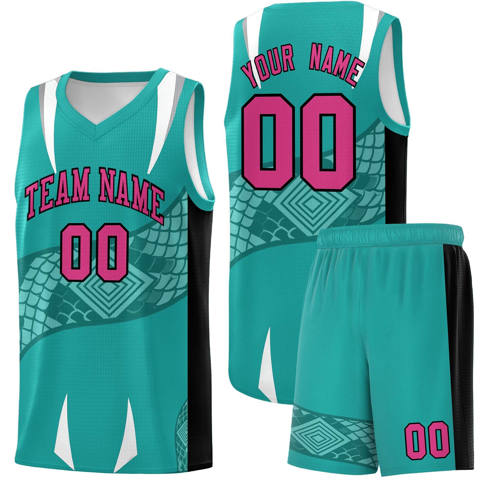 Custom Aqua Black Snake Scale Venomous Fang Lightweight Graffiti Pattern Basketball Suit Jersey