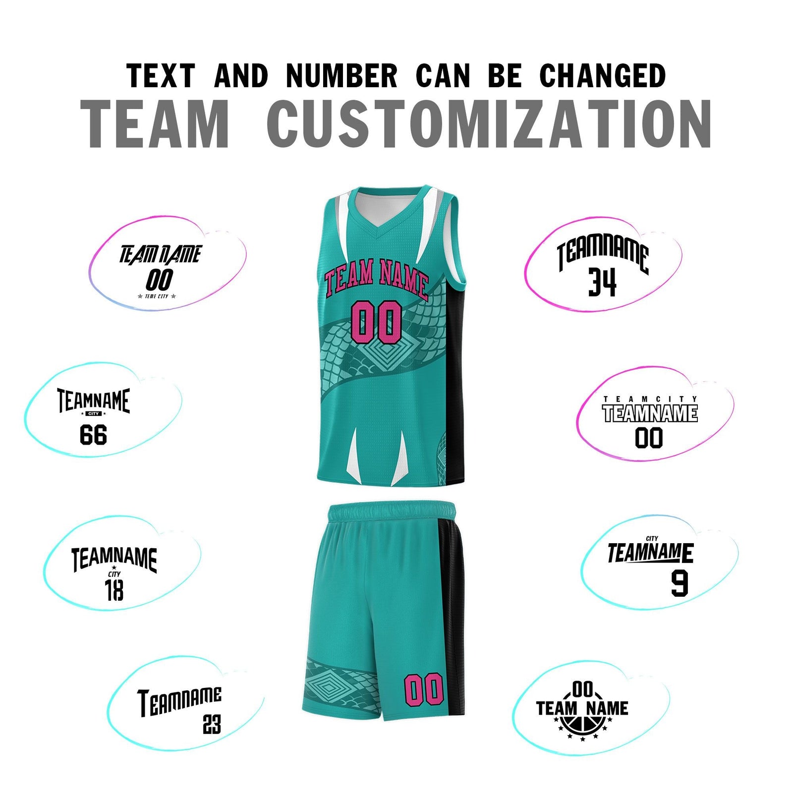 Custom Aqua Black Snake Scale Venomous Fang Lightweight Graffiti Pattern Basketball Suit Jersey