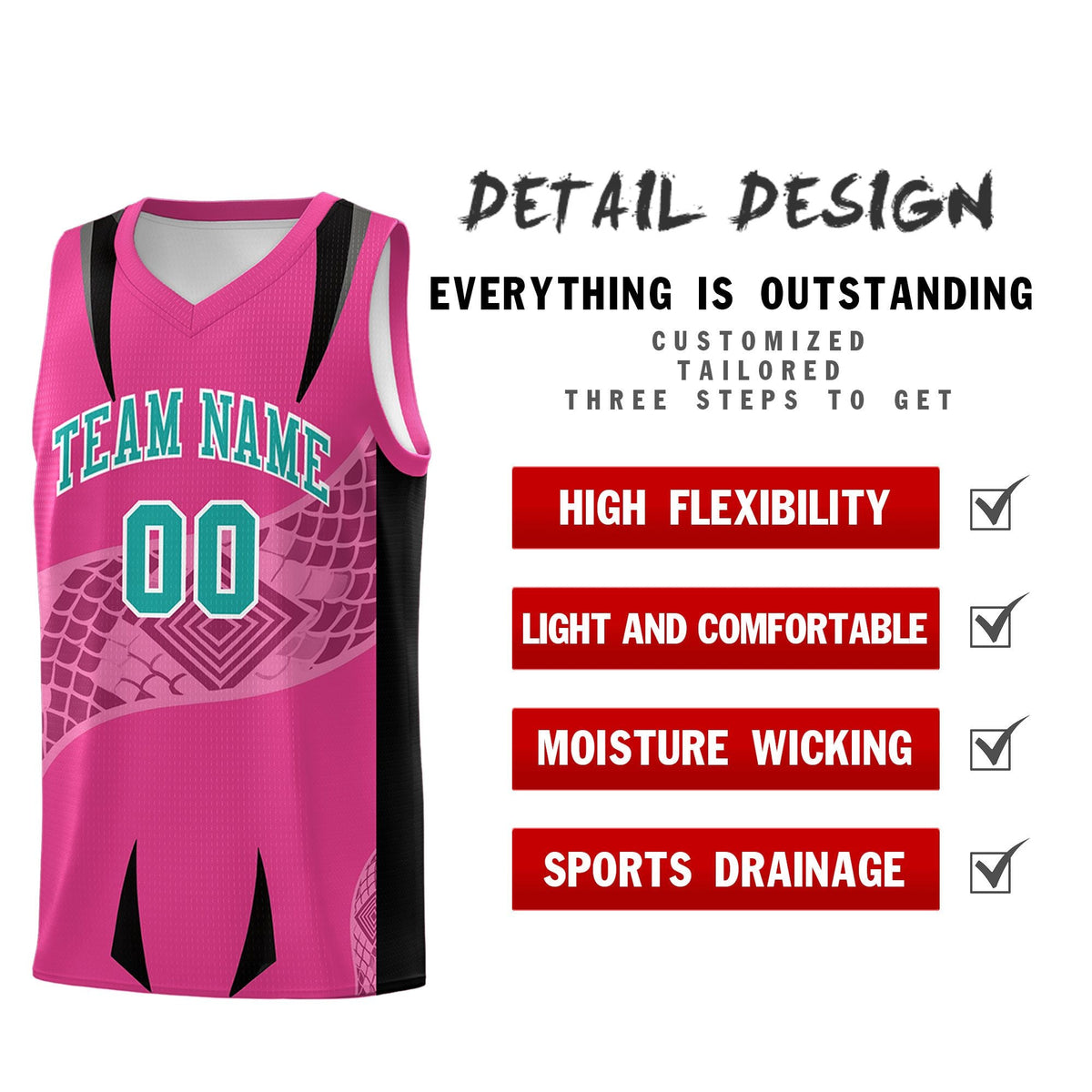 Custom Rose Red Black Snake Scale Venomous Fang for Team Graffiti Pattern Basketball Suit Jersey
