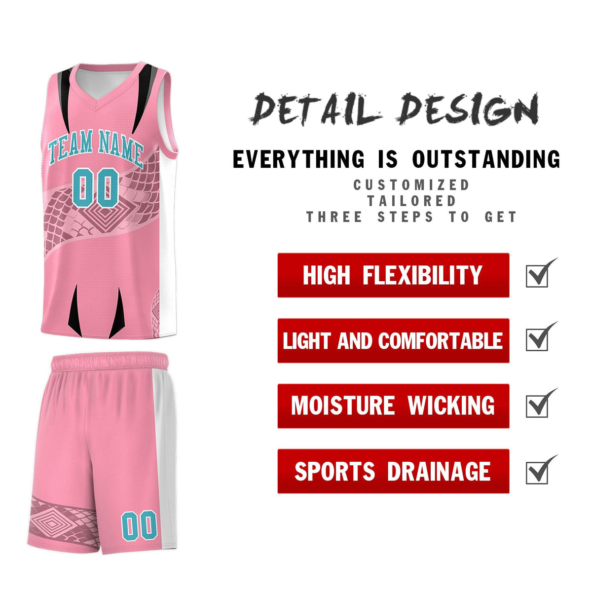 Custom Light Pink White Snake Scale Venomous Fang for Leagues Graffiti Pattern Basketball Suit Jersey
