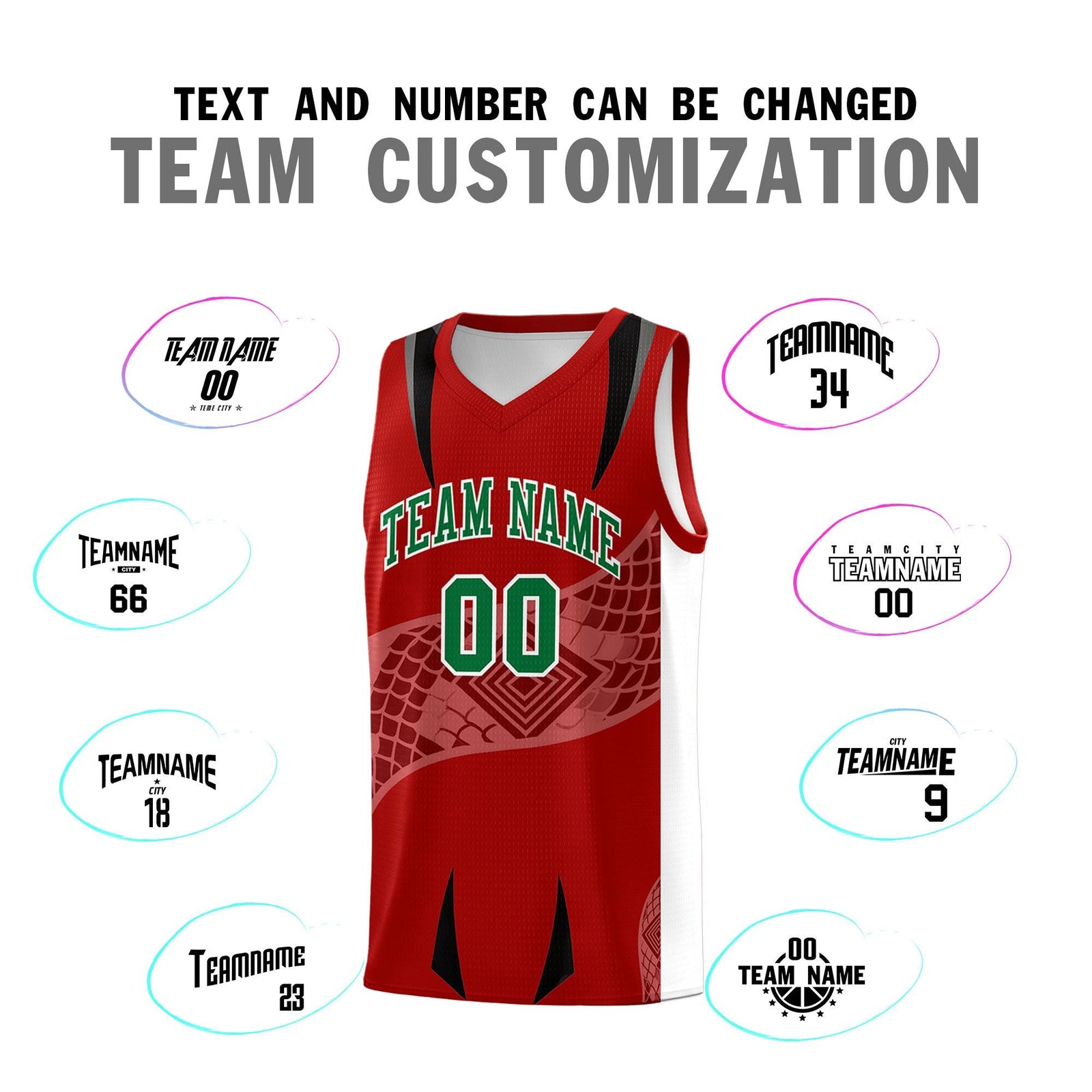 Custom Red White Snake Scale Venomous Fang for Clubs Graffiti Pattern Basketball Suit Jersey