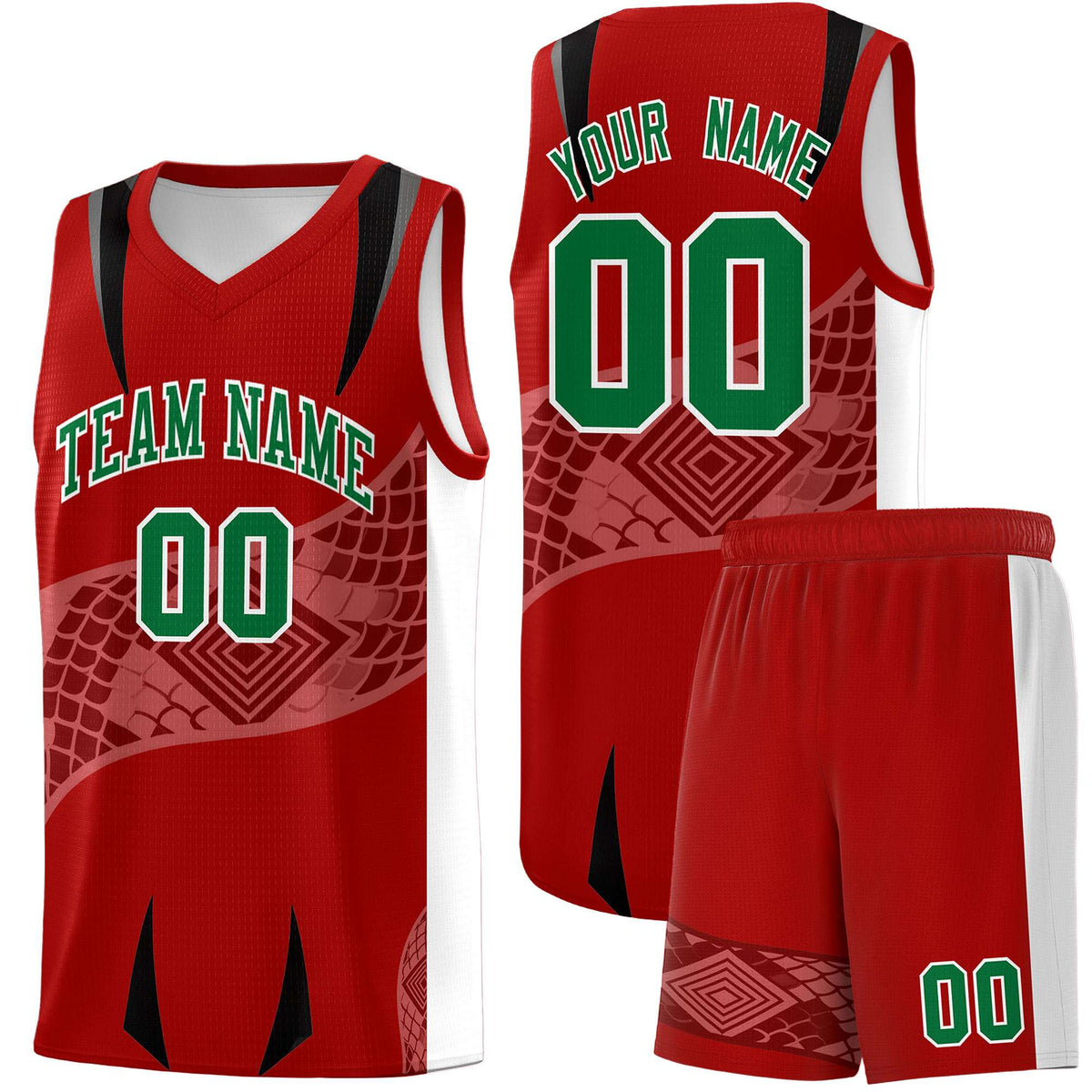 Custom Red White Snake Scale Venomous Fang for Clubs Graffiti Pattern Basketball Suit Jersey