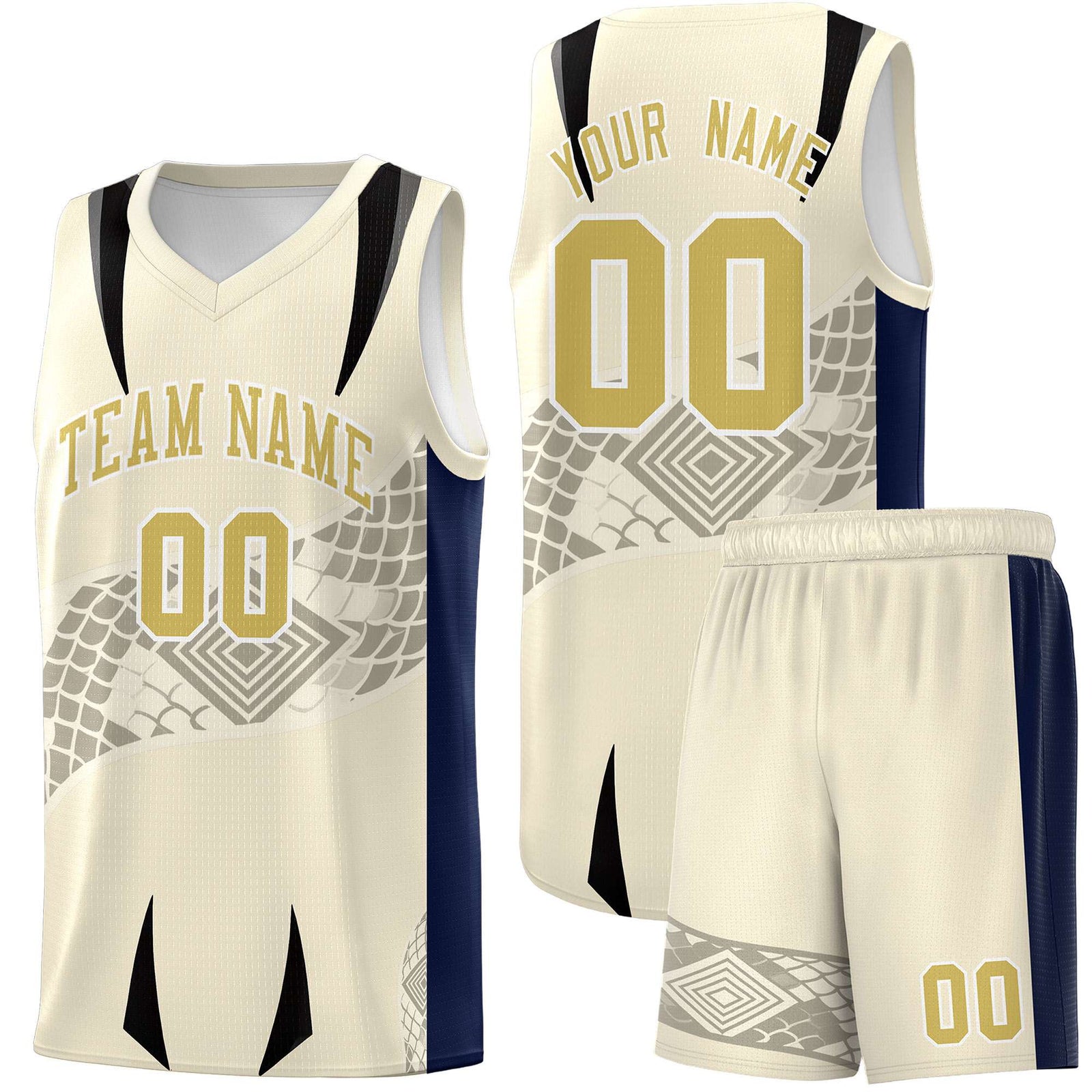 Custom Light Khaki Navy Snake Scale Venomous Fang for Leagues Graffiti Pattern Basketball Suit Jersey