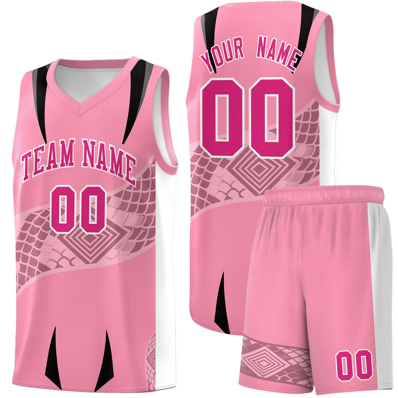 Custom Light Pink White Snake Scale Venomous Fang for Clubs Graffiti Pattern Basketball Suit Jersey