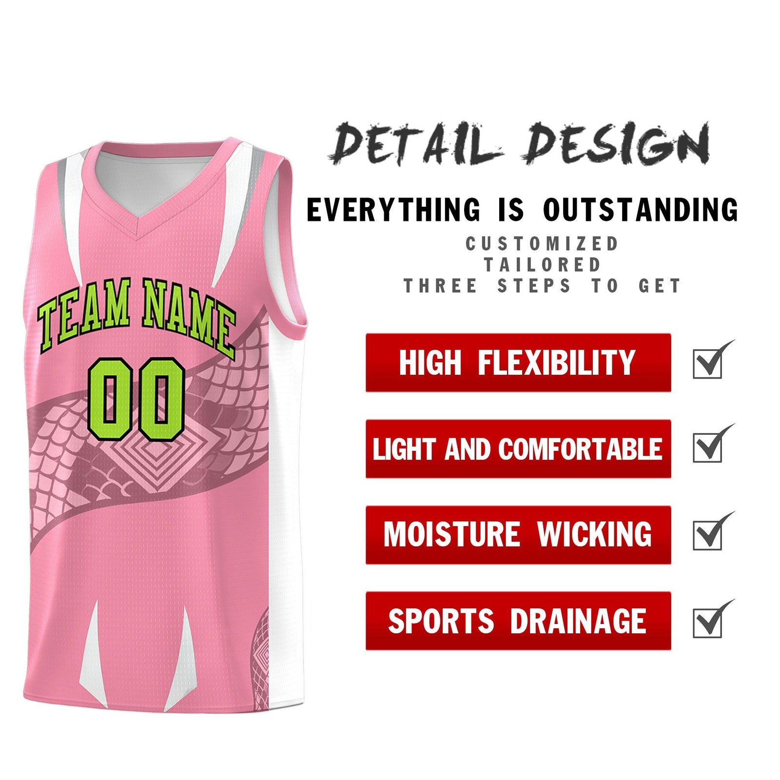 Custom Light Pink White Snake Scale Venomous Fang Drapable Graffiti Pattern Basketball Suit Jersey