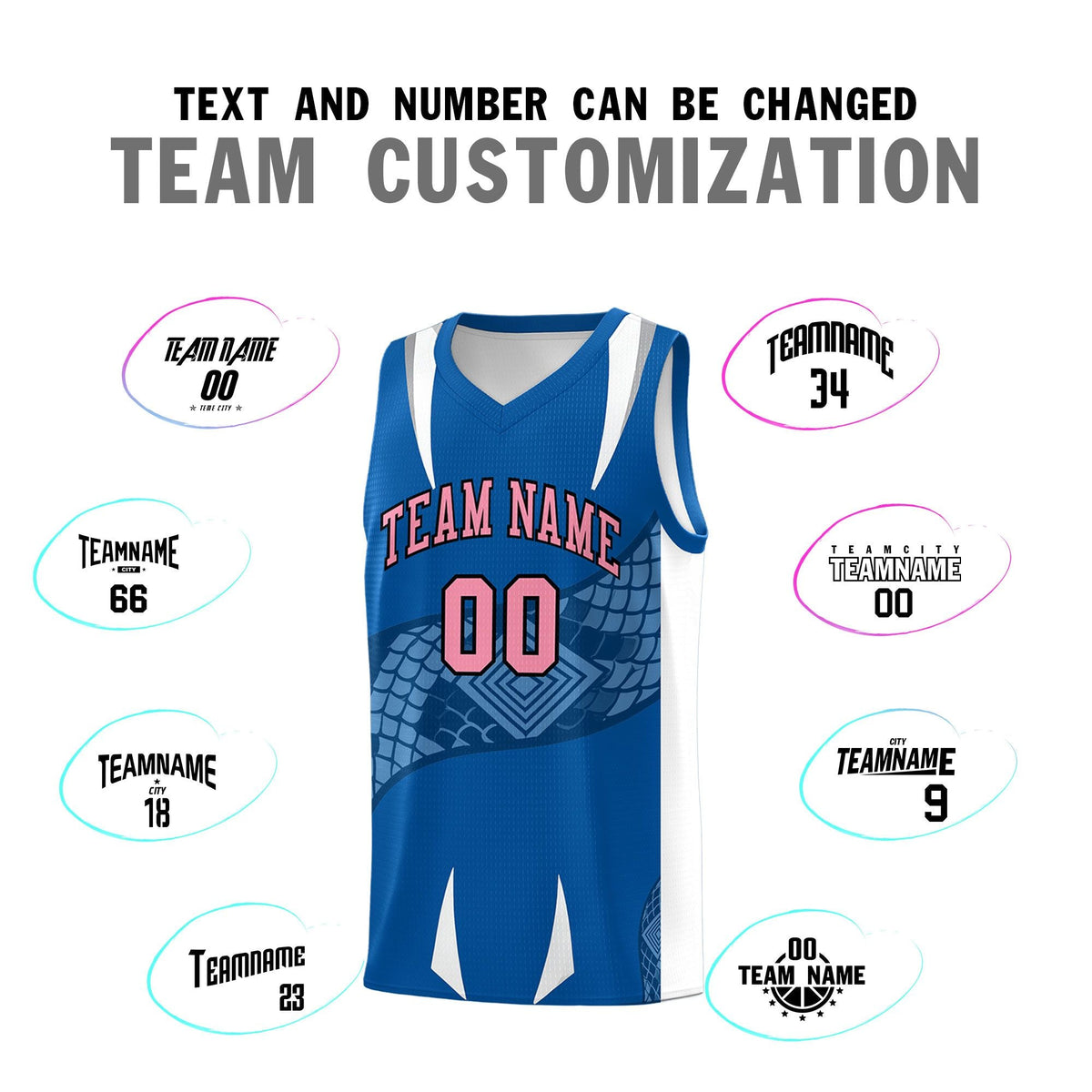 Custom Royal White Snake Scale Venomous Fang Lightweight Graffiti Pattern Basketball Suit Jersey