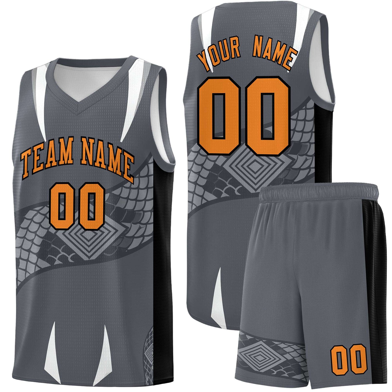 Custom Gray Black Snake Scale Venomous Fang Breathable Graffiti Pattern Basketball Suit Jersey