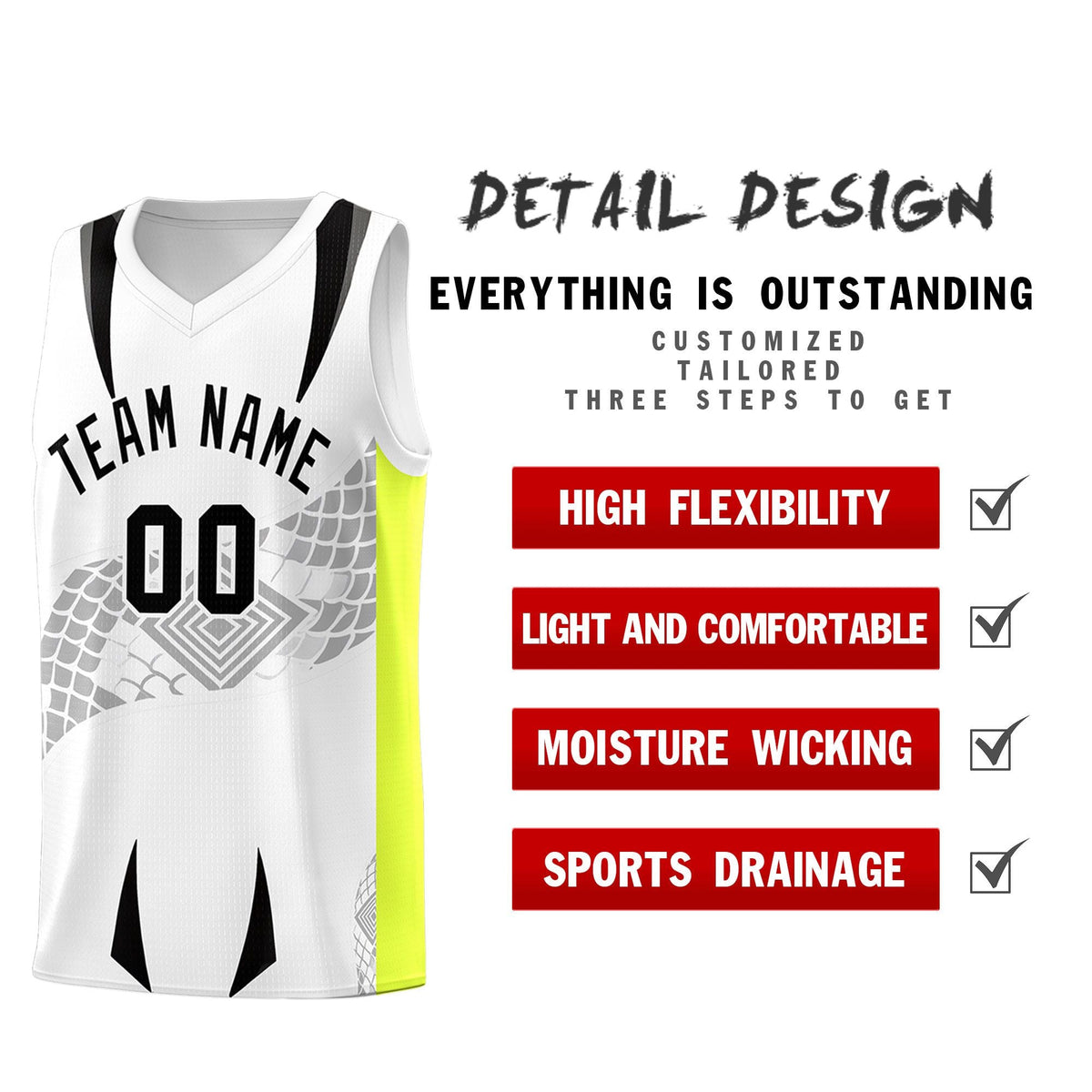 Custom White Neon Green Snake Scale Venomous Fang for Clubs Graffiti Pattern Basketball Suit Jersey