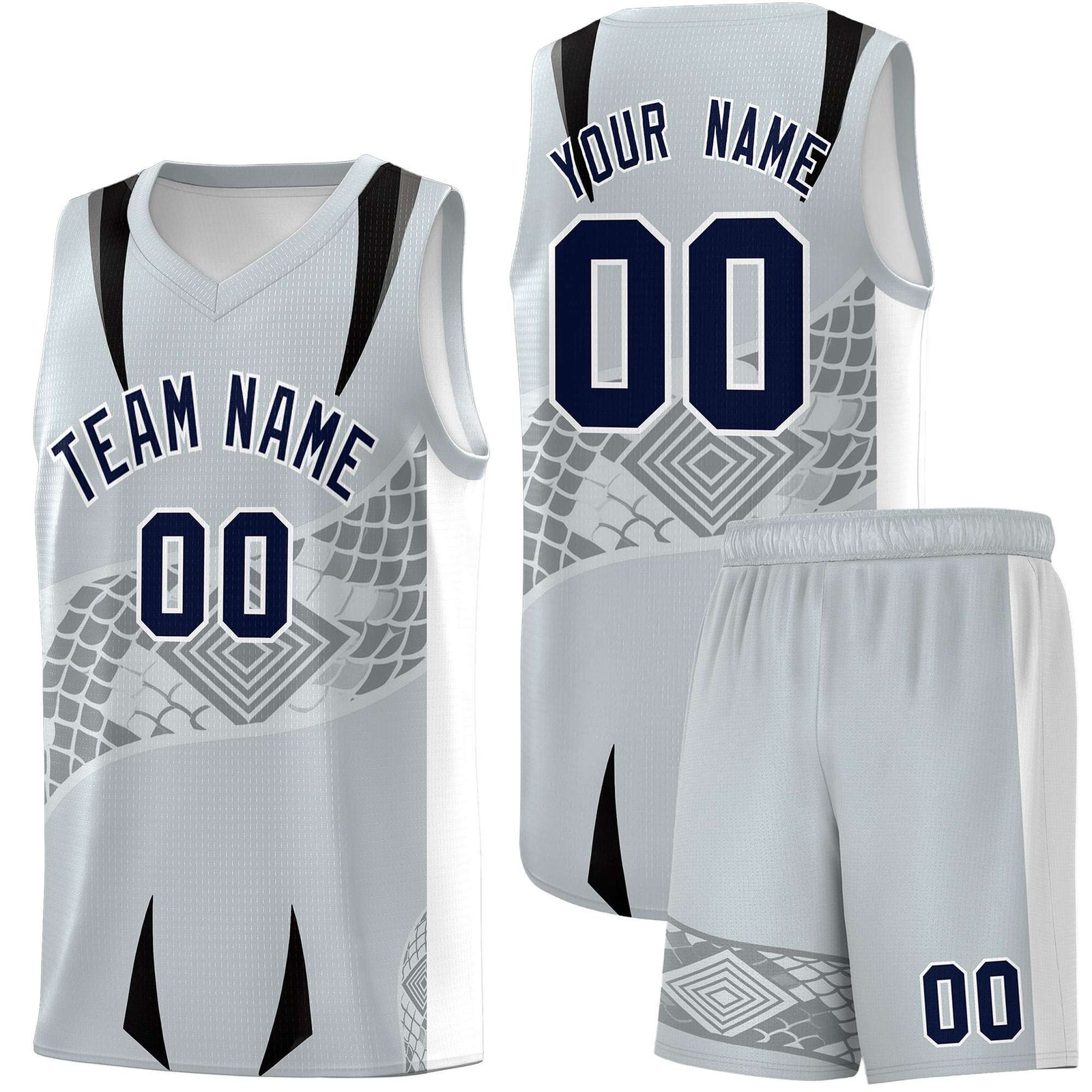 Custom Silver White Snake Scale Venomous Fang for Team Graffiti Pattern Basketball Suit Jersey