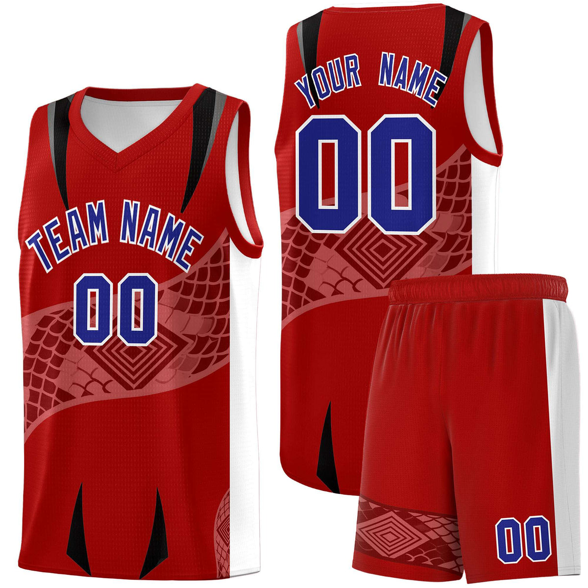 Custom Red White Snake Scale Venomous Fang for Leagues Graffiti Pattern Basketball Suit Jersey