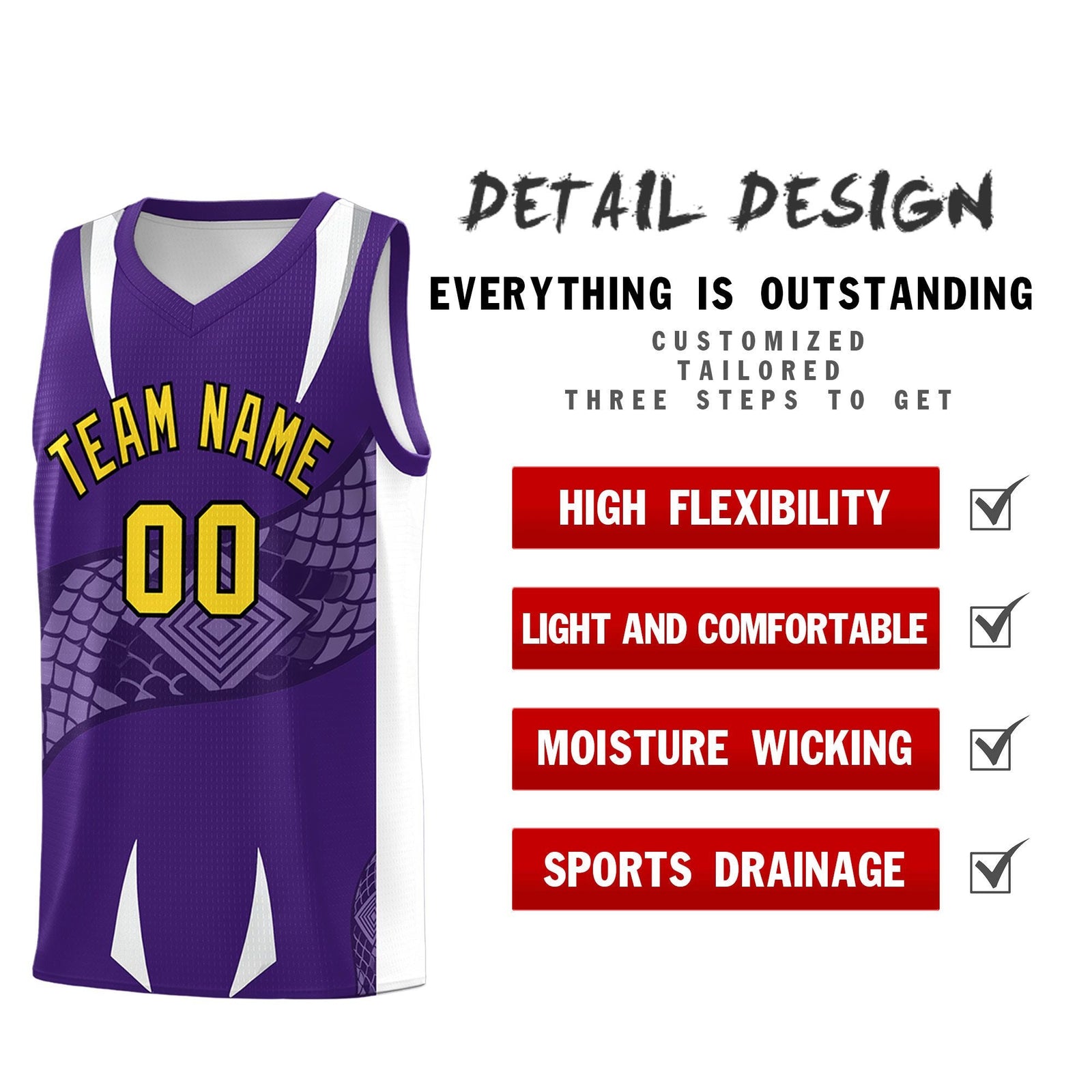 Custom Purple White Snake Scale Venomous Fang Drapable Graffiti Pattern Basketball Suit Jersey
