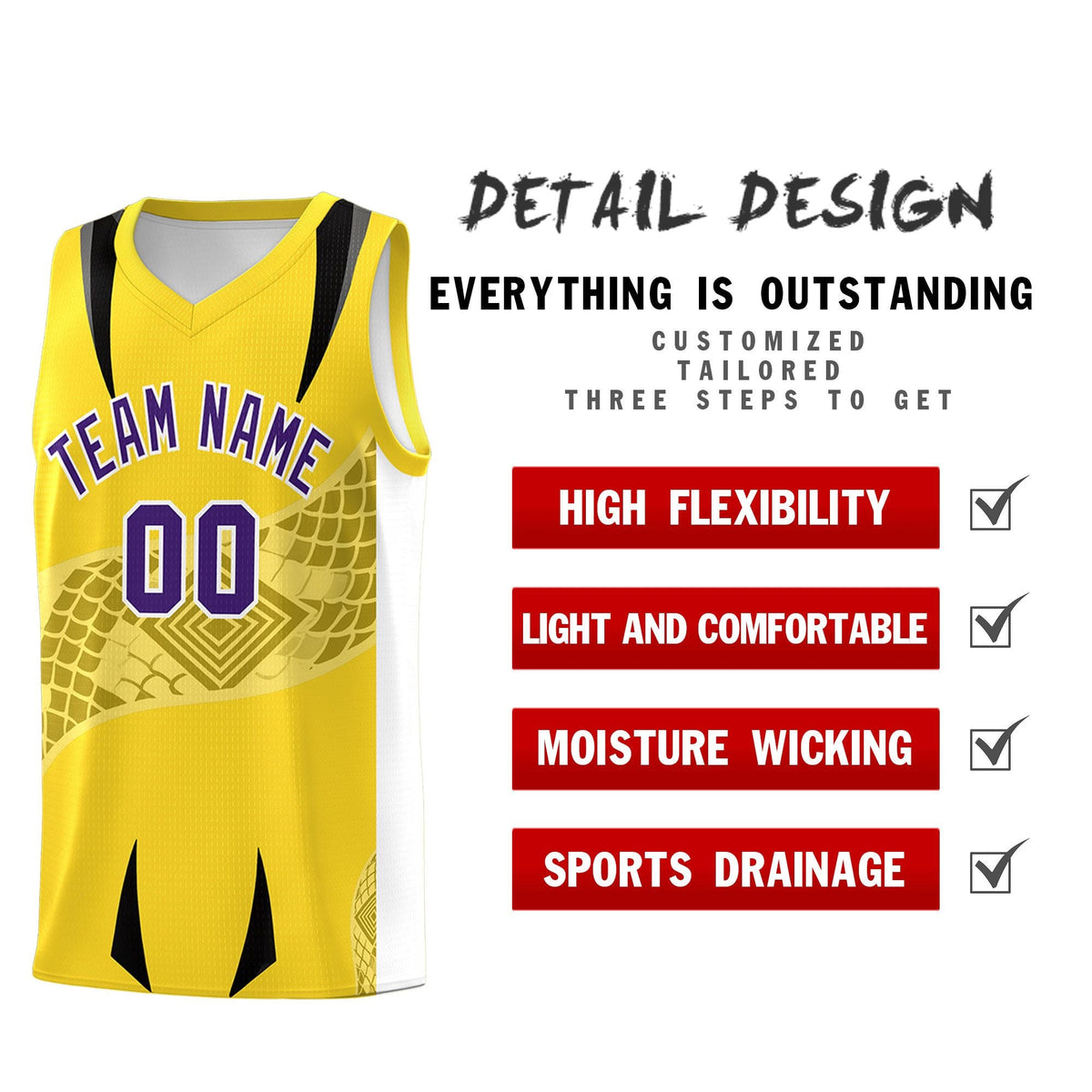 Custom Gold White Snake Scale Venomous Fang for Leagues Graffiti Pattern Basketball Suit Jersey
