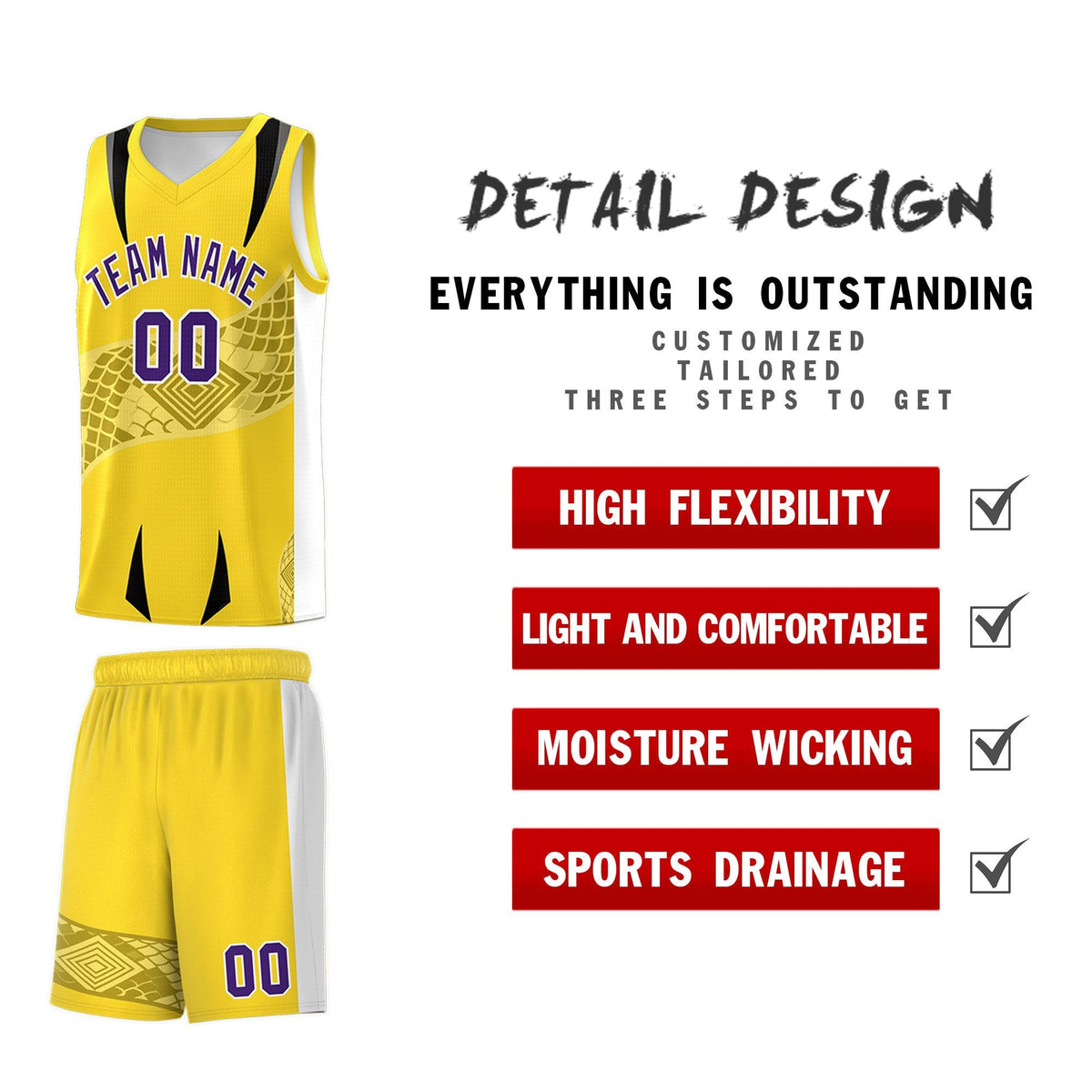 Custom Gold White Snake Scale Venomous Fang for Leagues Graffiti Pattern Basketball Suit Jersey