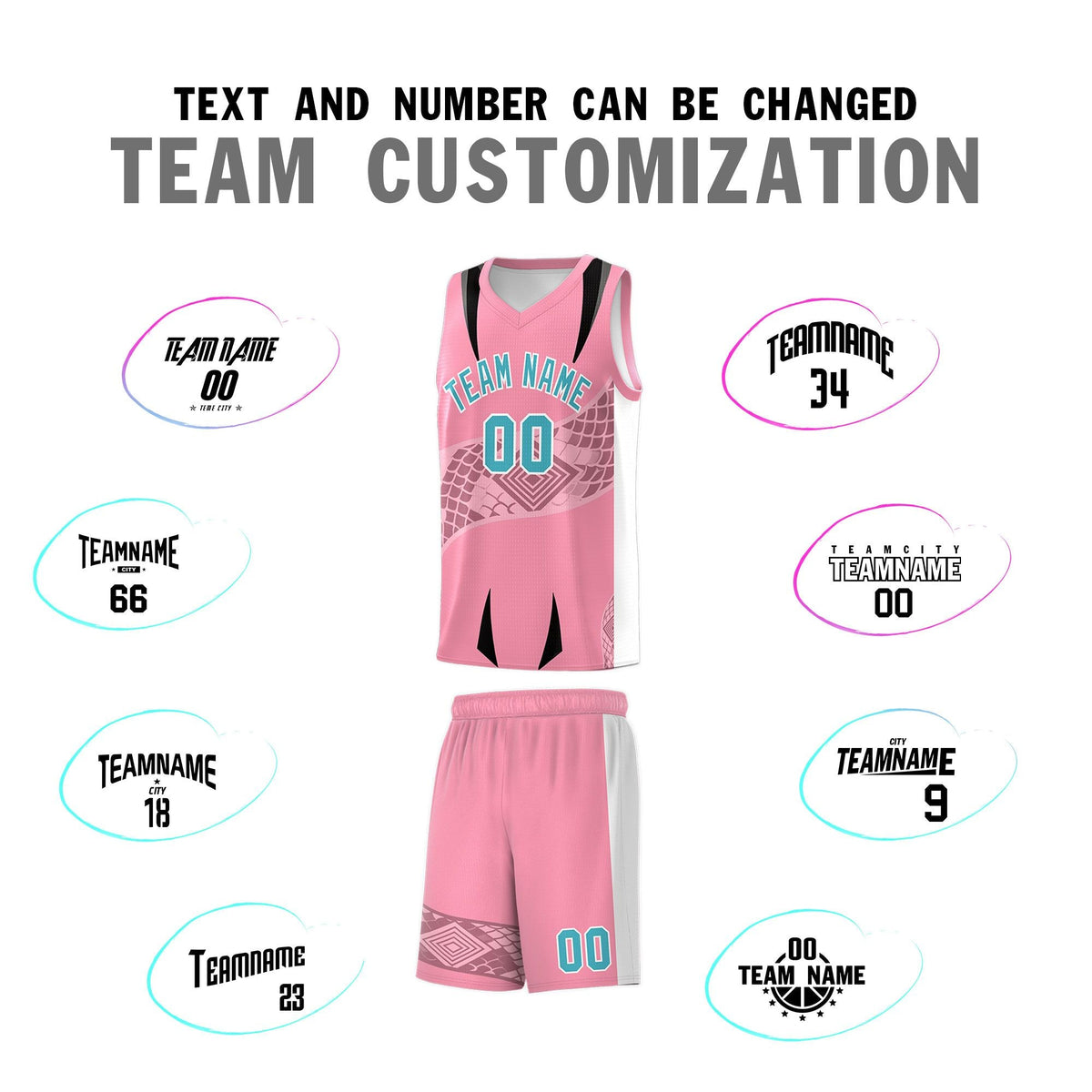 Custom Light Pink White Snake Scale Venomous Fang for Leagues Graffiti Pattern Basketball Suit Jersey