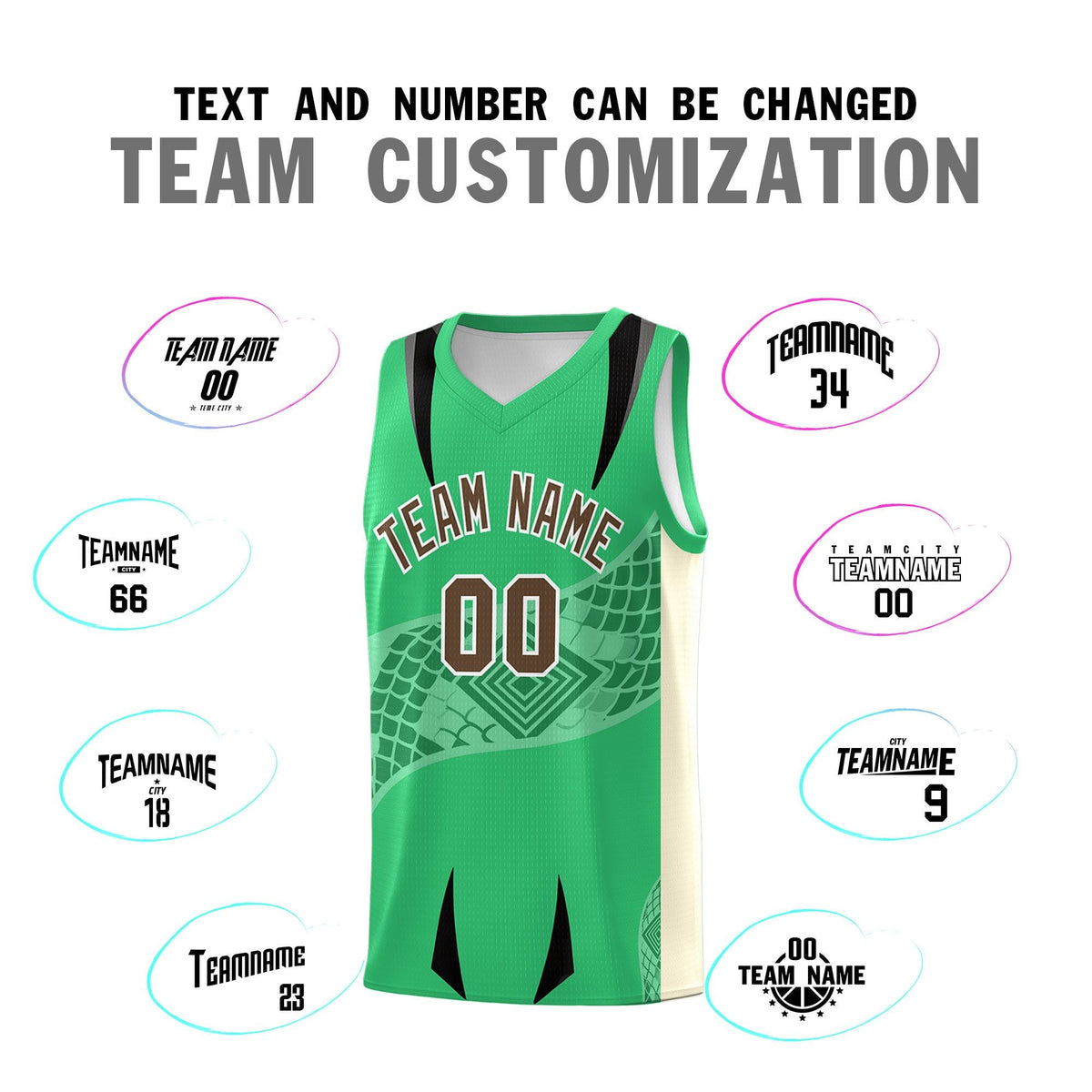 Custom Green Light Khaki Snake Scale Venomous Fang for Clubs Graffiti Pattern Basketball Suit Jersey