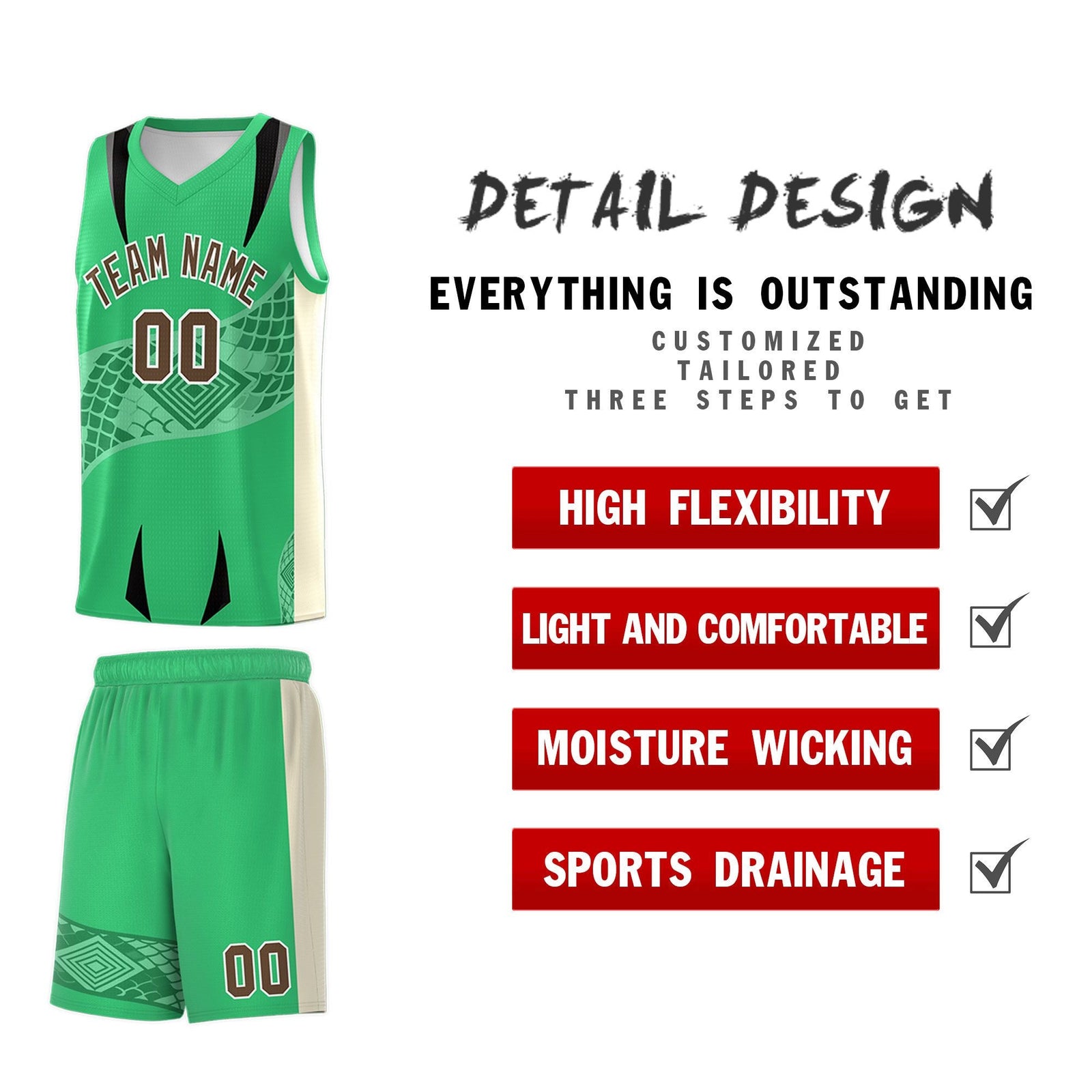 Custom Green Light Khaki Snake Scale Venomous Fang for Clubs Graffiti Pattern Basketball Suit Jersey