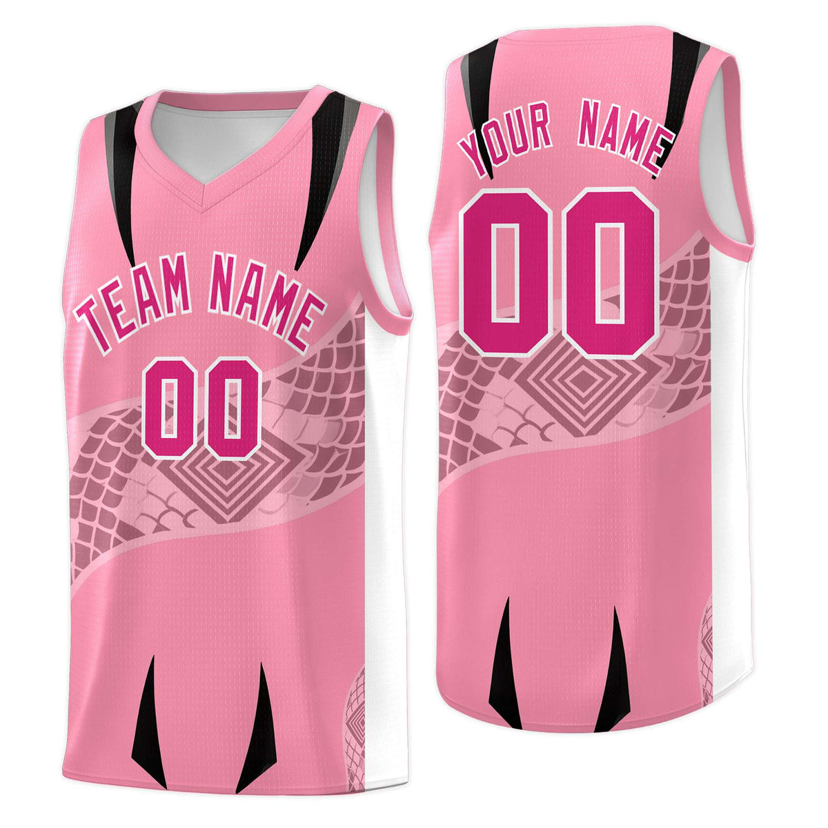 Custom Light Pink White Snake Scale Venomous Fang for Clubs Graffiti Pattern Basketball Suit Jersey