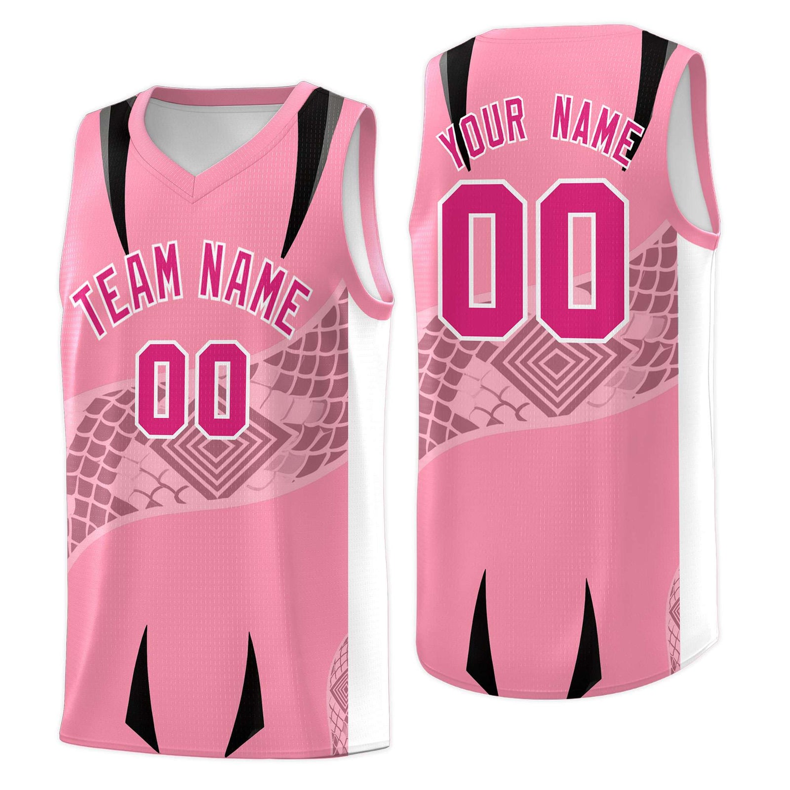 Custom Light Pink White Snake Scale Venomous Fang for Clubs Graffiti Pattern Basketball Suit Jersey