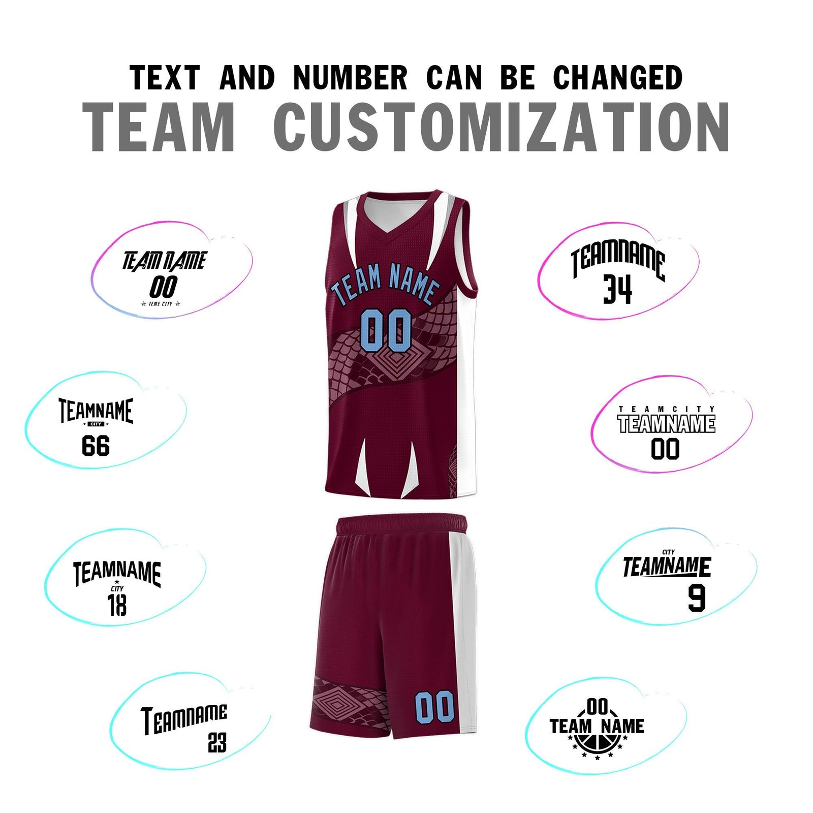 Custom Burgundy White Snake Scale Venomous Fang Lightweight Graffiti Pattern Basketball Suit Jersey