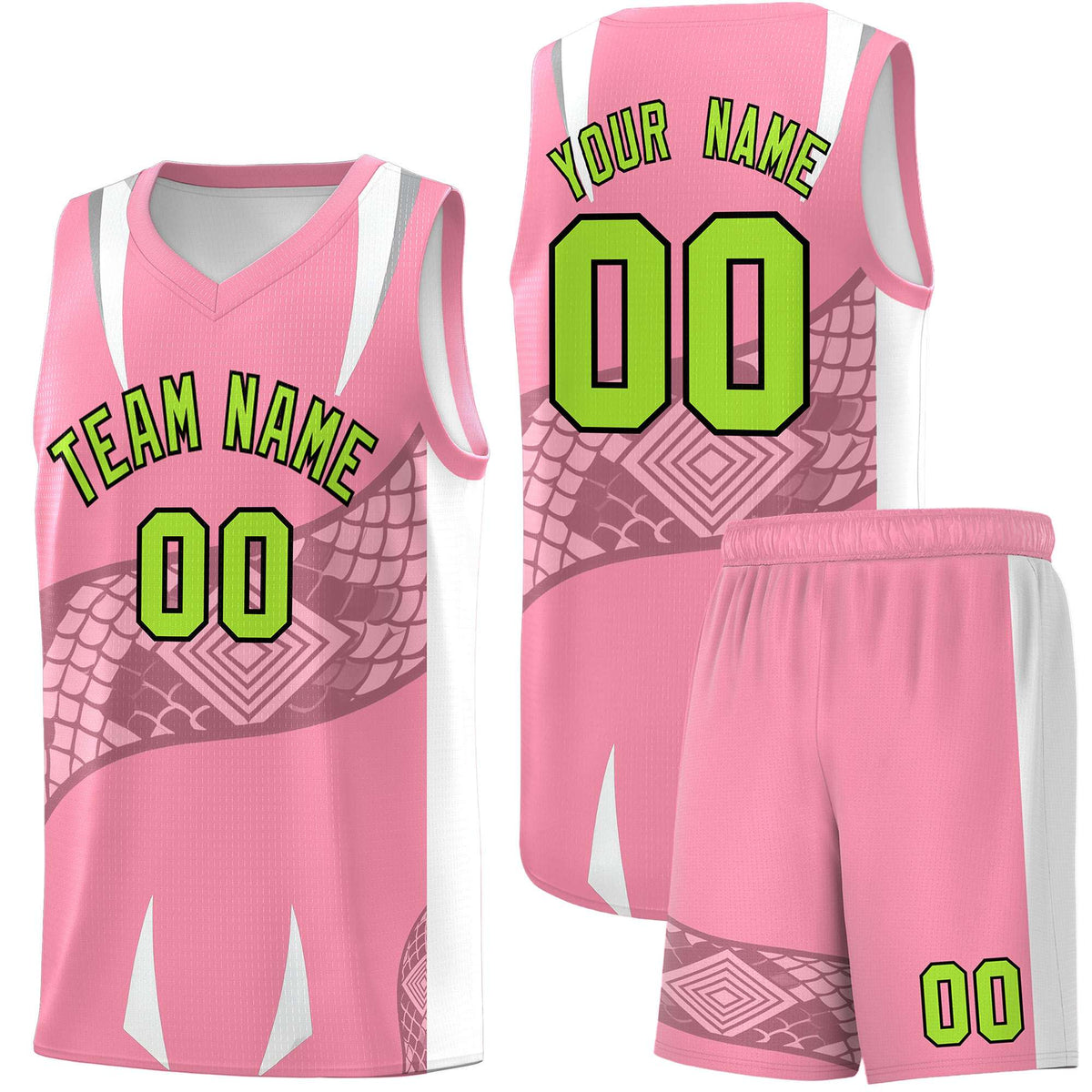 Custom Light Pink White Snake Scale Venomous Fang Drapable Graffiti Pattern Basketball Suit Jersey