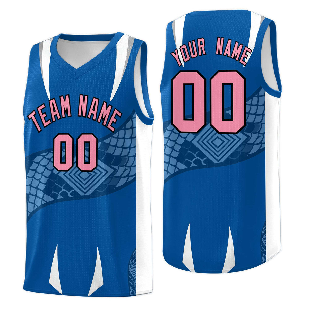 Custom Royal White Snake Scale Venomous Fang Lightweight Graffiti Pattern Basketball Suit Jersey