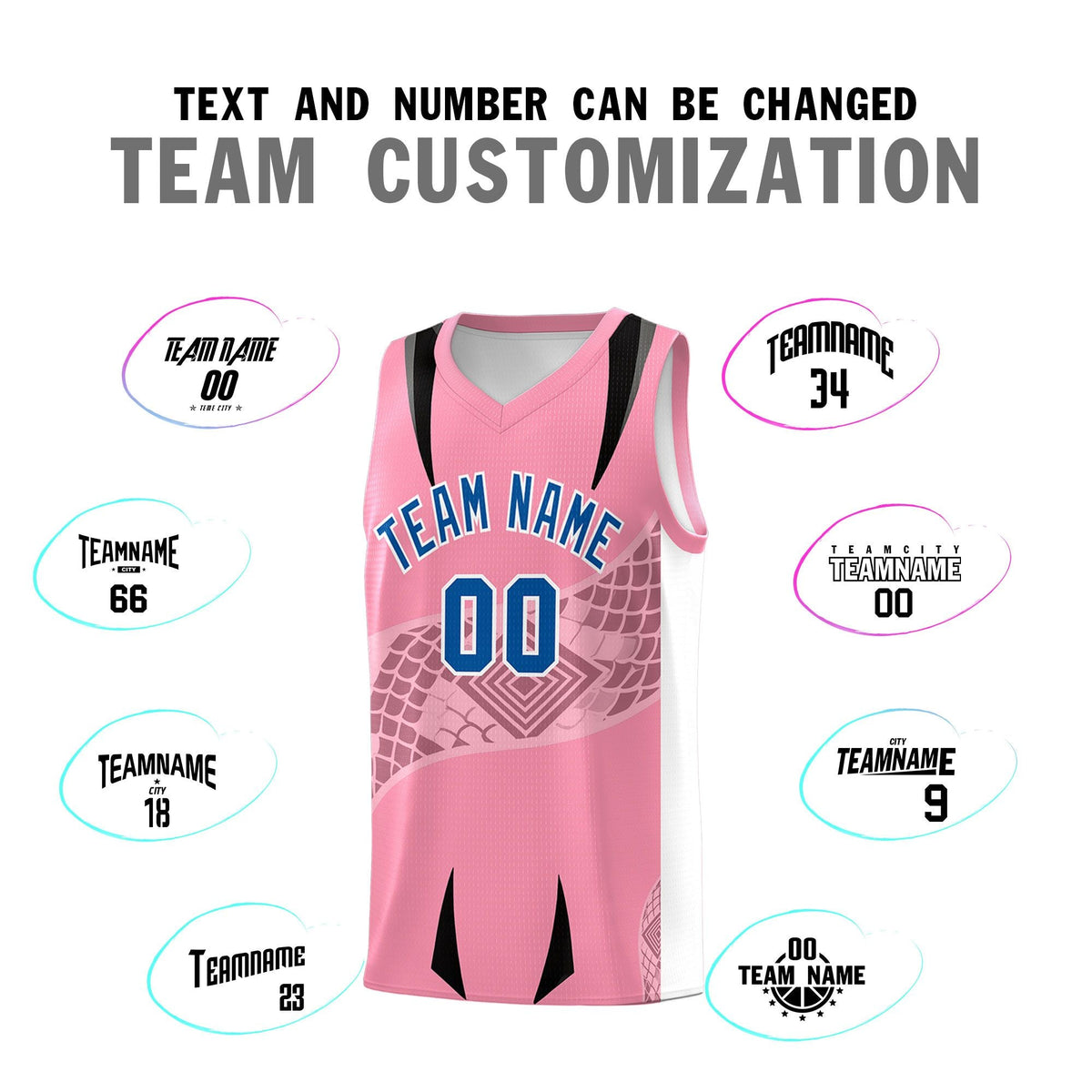 Custom Light Pink White Snake Scale Venomous Fang for Team Graffiti Pattern Basketball Suit Jersey
