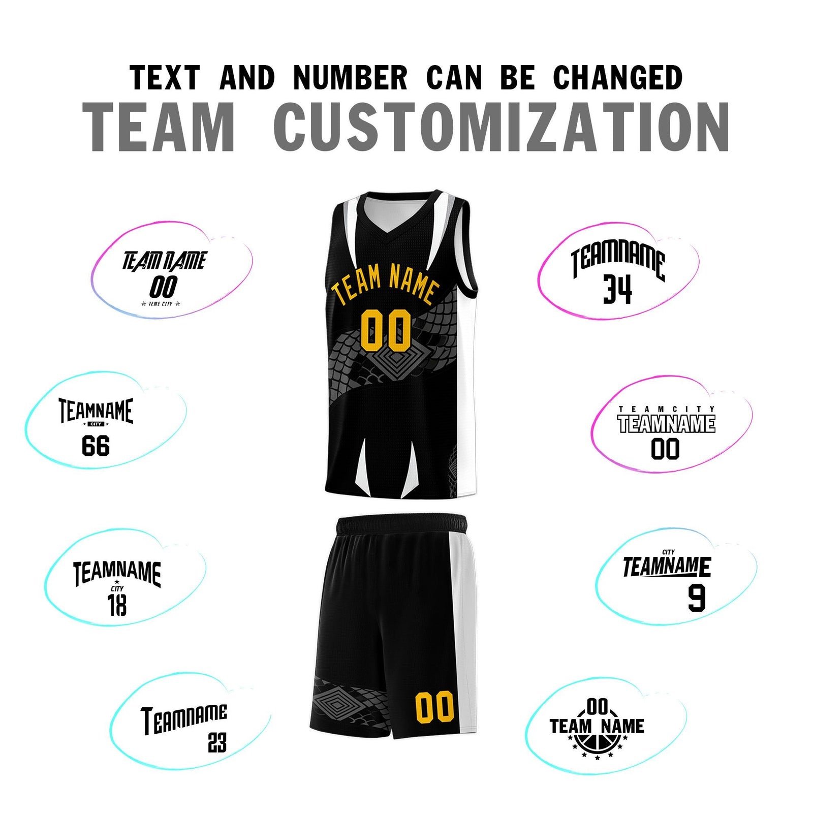 Custom Black White Snake Scale Venomous Fang Lightweight Graffiti Pattern Basketball Suit Jersey