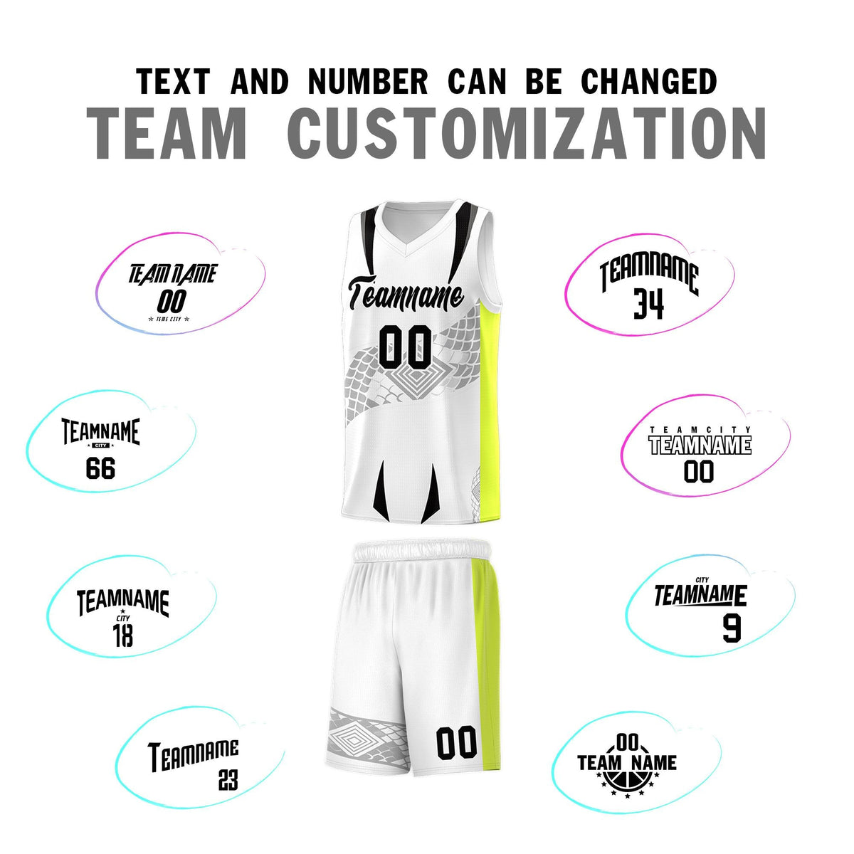 Custom White Neon Green Snake Scale Venomous Fang for Clubs Graffiti Pattern Basketball Suit Jersey