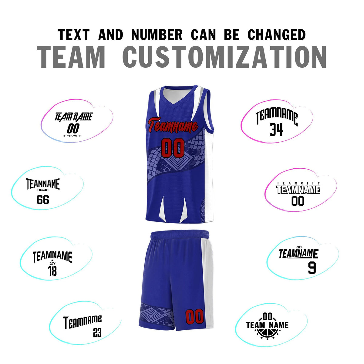 Custom Royal White Snake Scale Venomous Fang Drapable Graffiti Pattern Basketball Suit Jersey