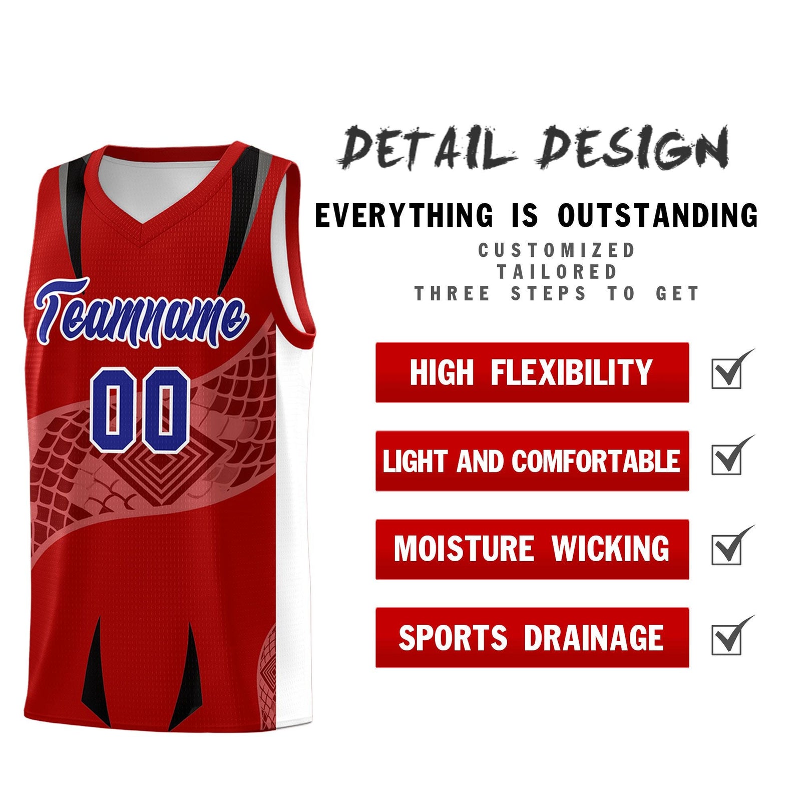 Custom Red White Snake Scale Venomous Fang for Leagues Graffiti Pattern Basketball Suit Jersey