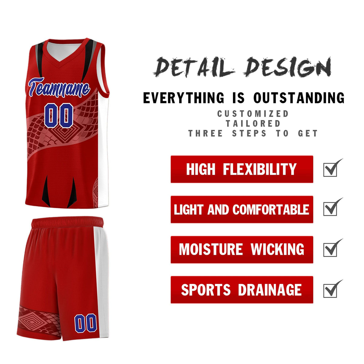 Custom Red White Snake Scale Venomous Fang for Leagues Graffiti Pattern Basketball Suit Jersey