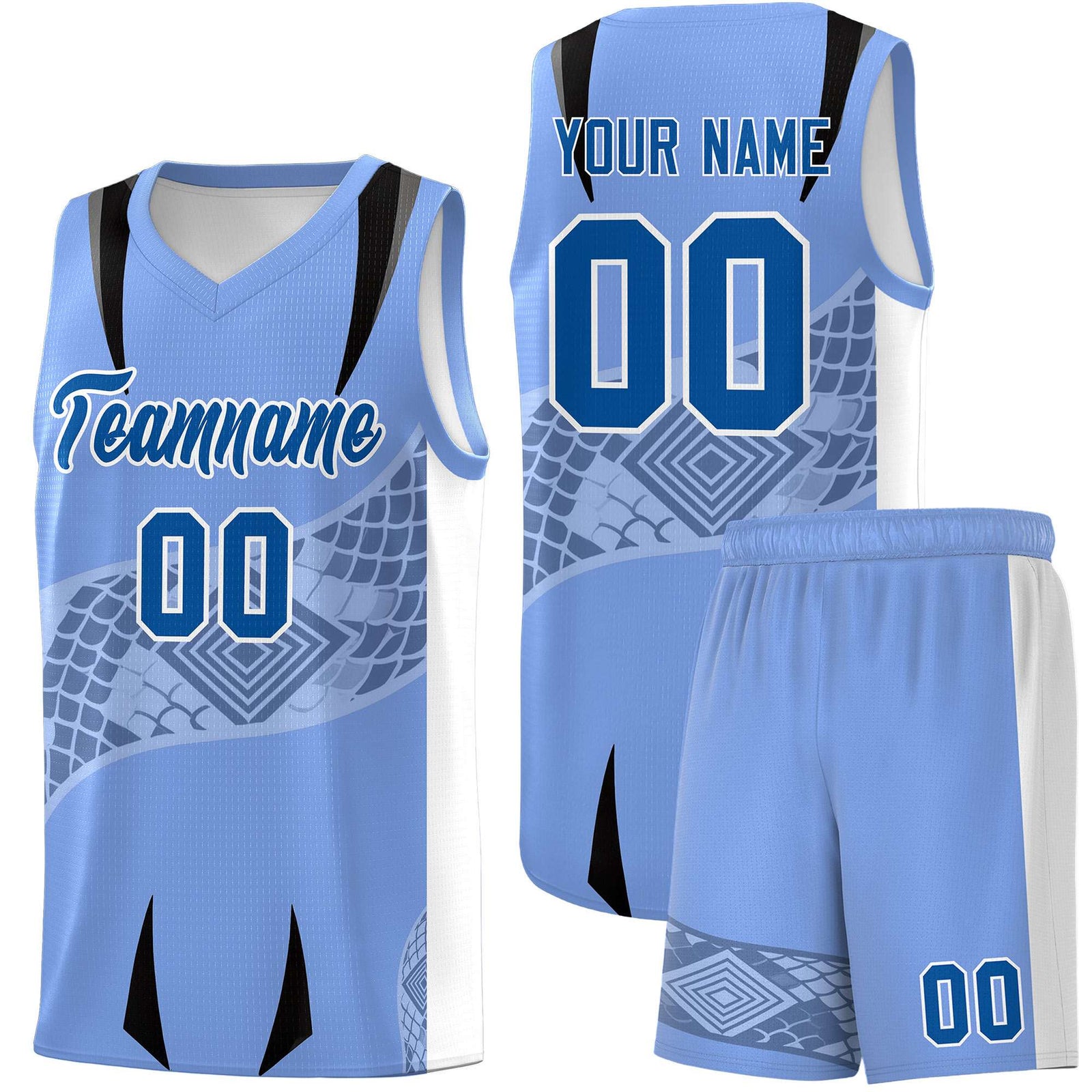 Custom Light Blue White Snake Scale Venomous Fang for Clubs Graffiti Pattern Basketball Suit Jersey