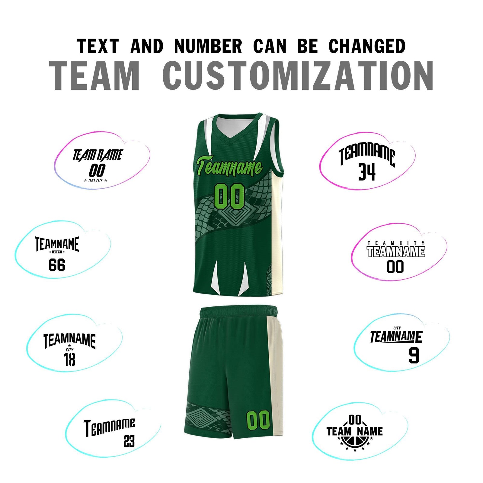 Custom Green Cream Snake Scale Venomous Fang Lightweight Graffiti Pattern Basketball Suit Jersey