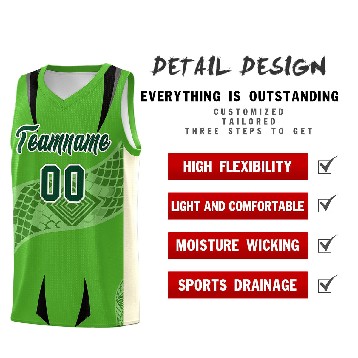 Custom Light Green Cream Snake Scale Venomous Fang for Team Graffiti Pattern Basketball Suit Jersey