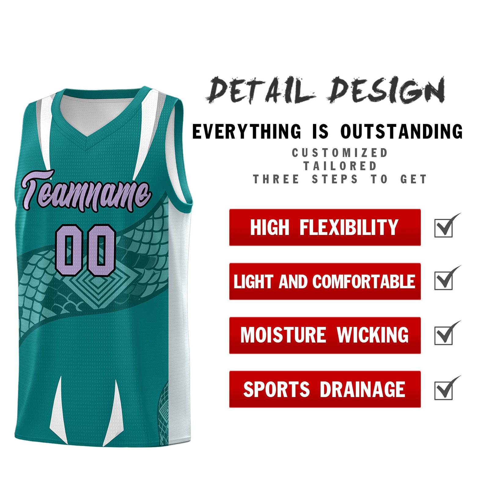 Custom Teal Silver Snake Scale Venomous Fang Breathable Graffiti Pattern Basketball Suit Jersey