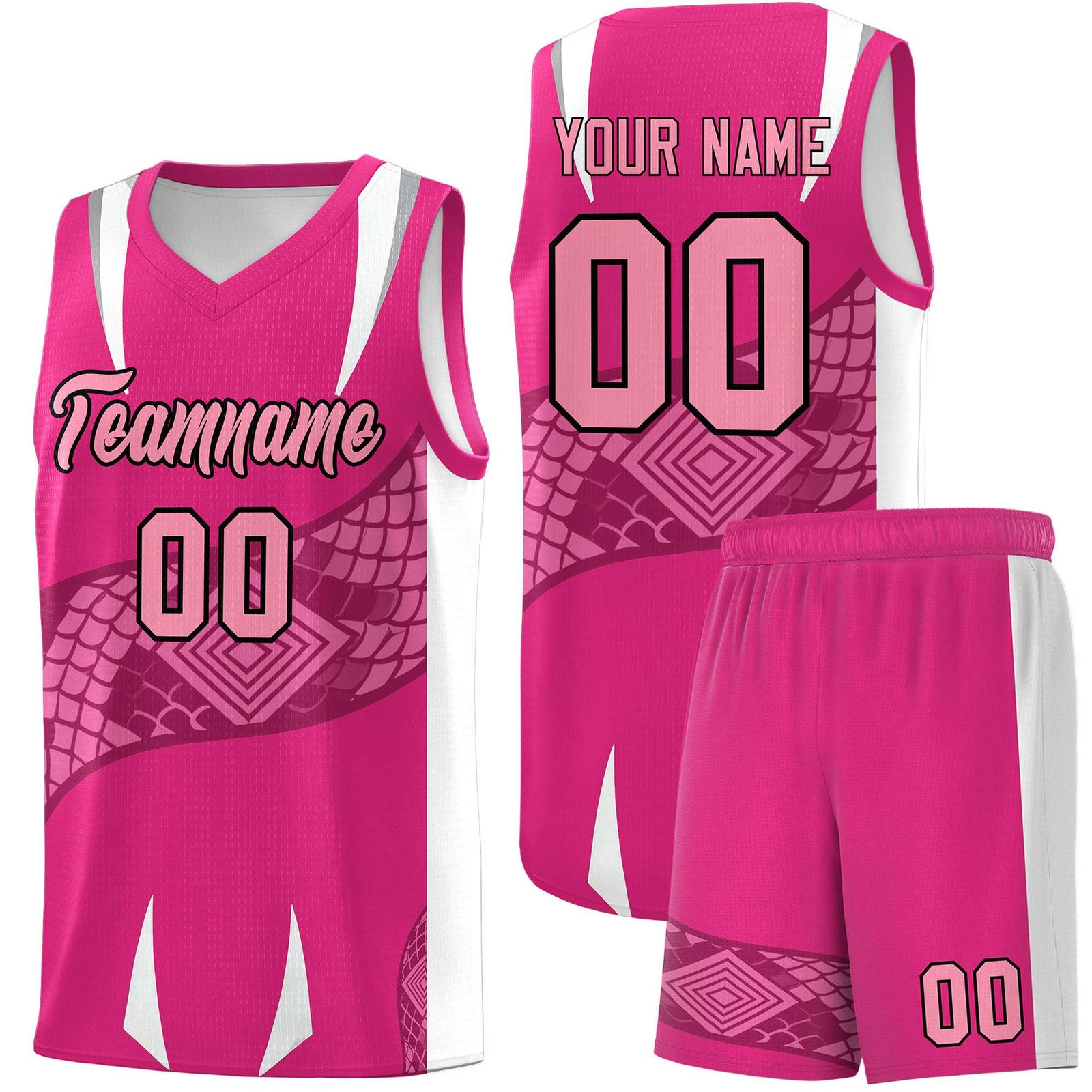 Custom Rose Red White Snake Scale Venomous Fang Breathable Graffiti Pattern Basketball Suit Jersey