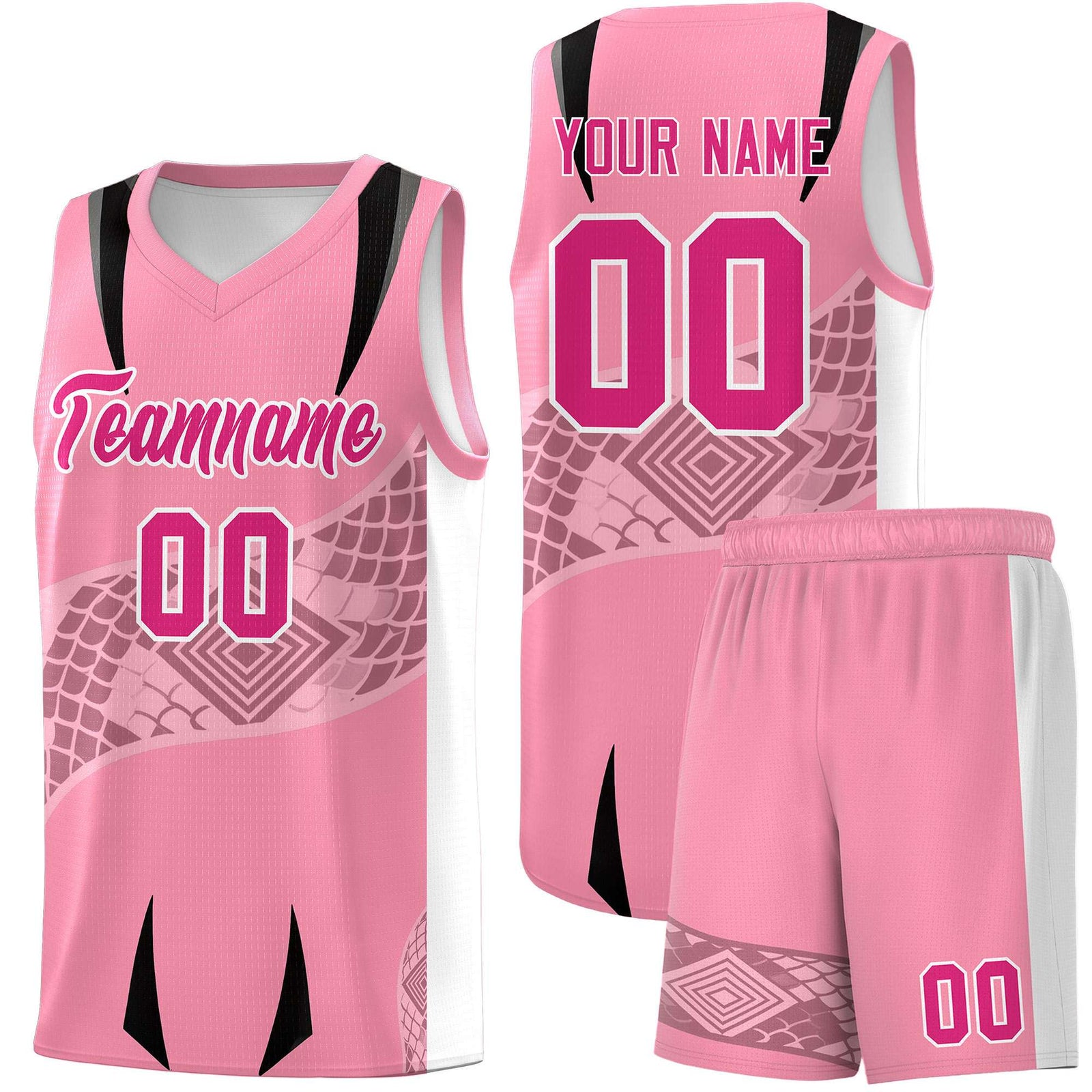 Custom Light Pink White Snake Scale Venomous Fang for Clubs Graffiti Pattern Basketball Suit Jersey