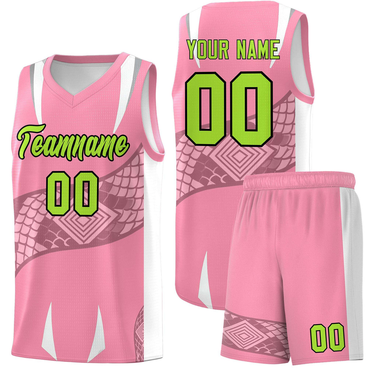 Custom Light Pink White Snake Scale Venomous Fang Drapable Graffiti Pattern Basketball Suit Jersey