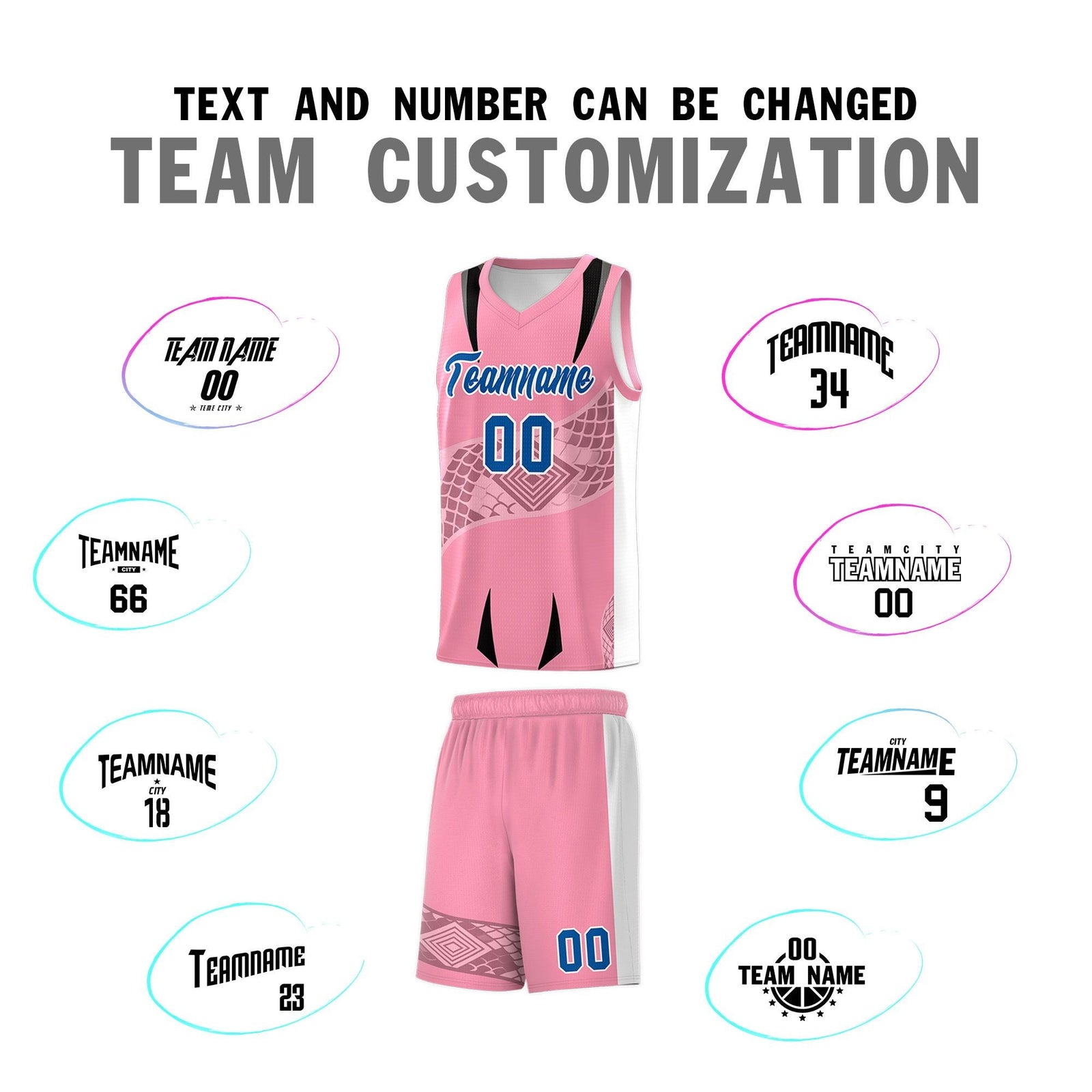 Custom Light Pink White Snake Scale Venomous Fang for Team Graffiti Pattern Basketball Suit Jersey
