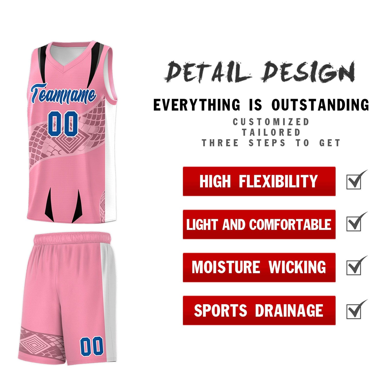 Custom Light Pink White Snake Scale Venomous Fang for Team Graffiti Pattern Basketball Suit Jersey