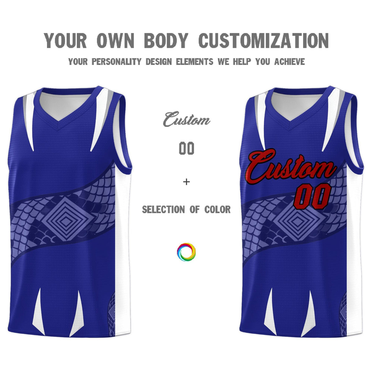 Custom Royal White Snake Scale Venomous Fang Drapable Graffiti Pattern Basketball Suit Jersey
