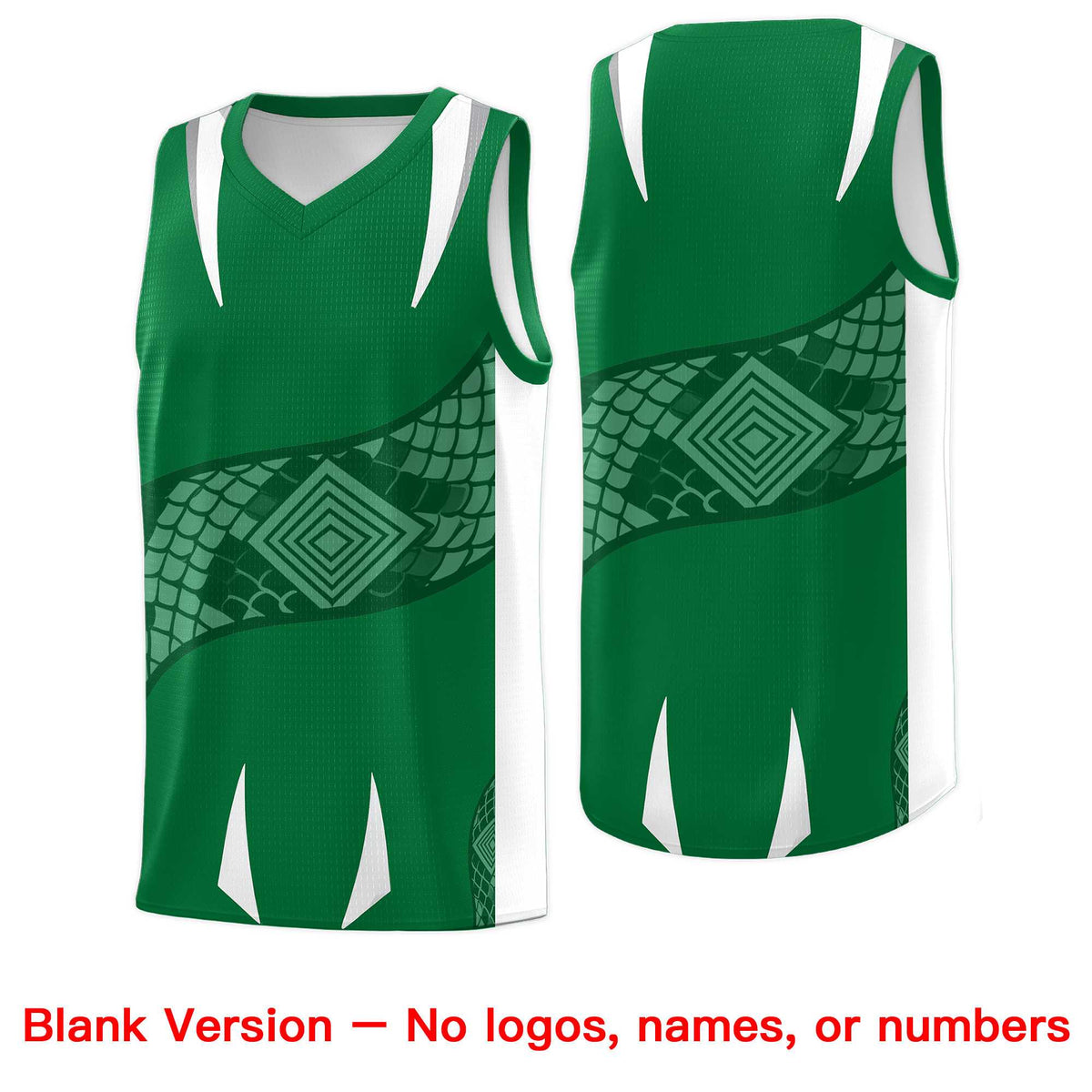 Custom Kelly Green White Snake Scale Venomous Fang Breathable Graffiti Pattern Basketball Suit Jersey