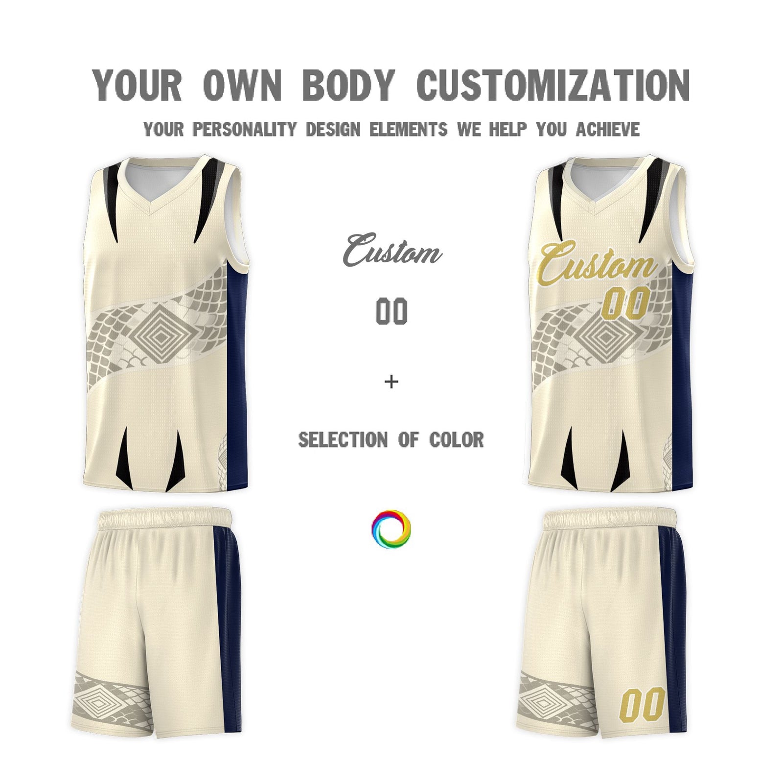 Custom Light Khaki Navy Snake Scale Venomous Fang for Leagues Graffiti Pattern Basketball Suit Jersey